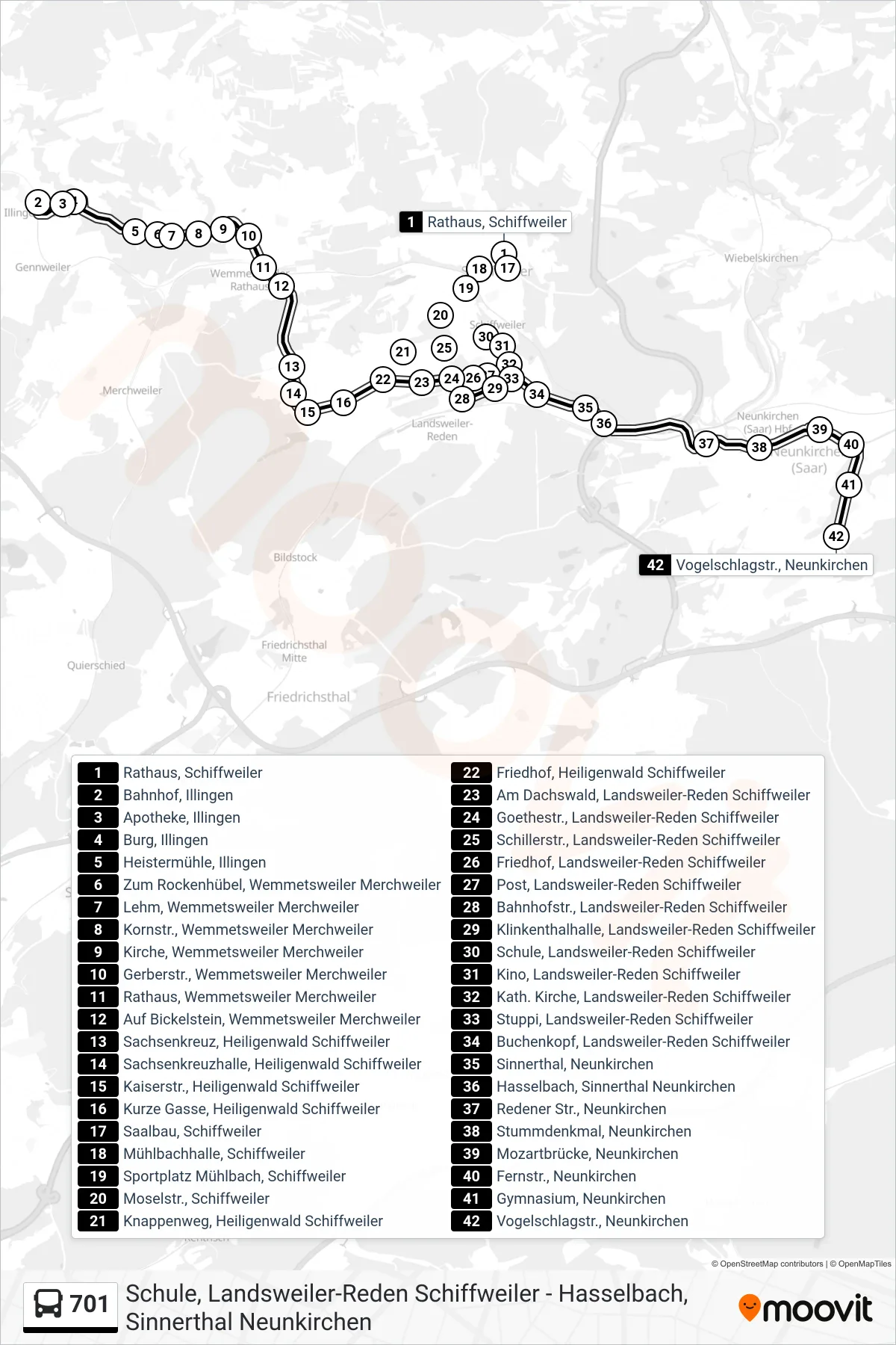 701 bus Line (Vogelschlagstr., Neunkirchen) route and stops on a map