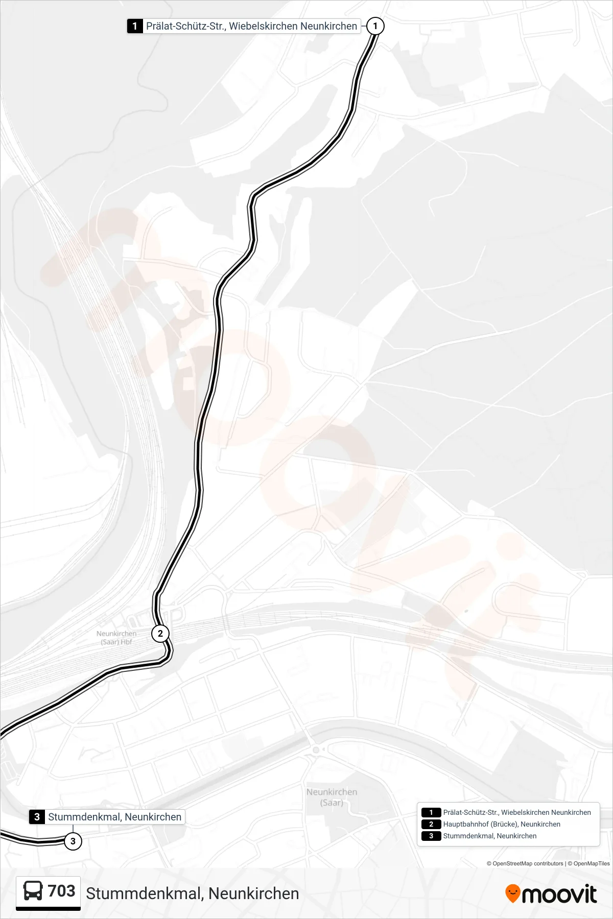 703 bus Line (Stummdenkmal, Neunkirchen) route and stops on a map