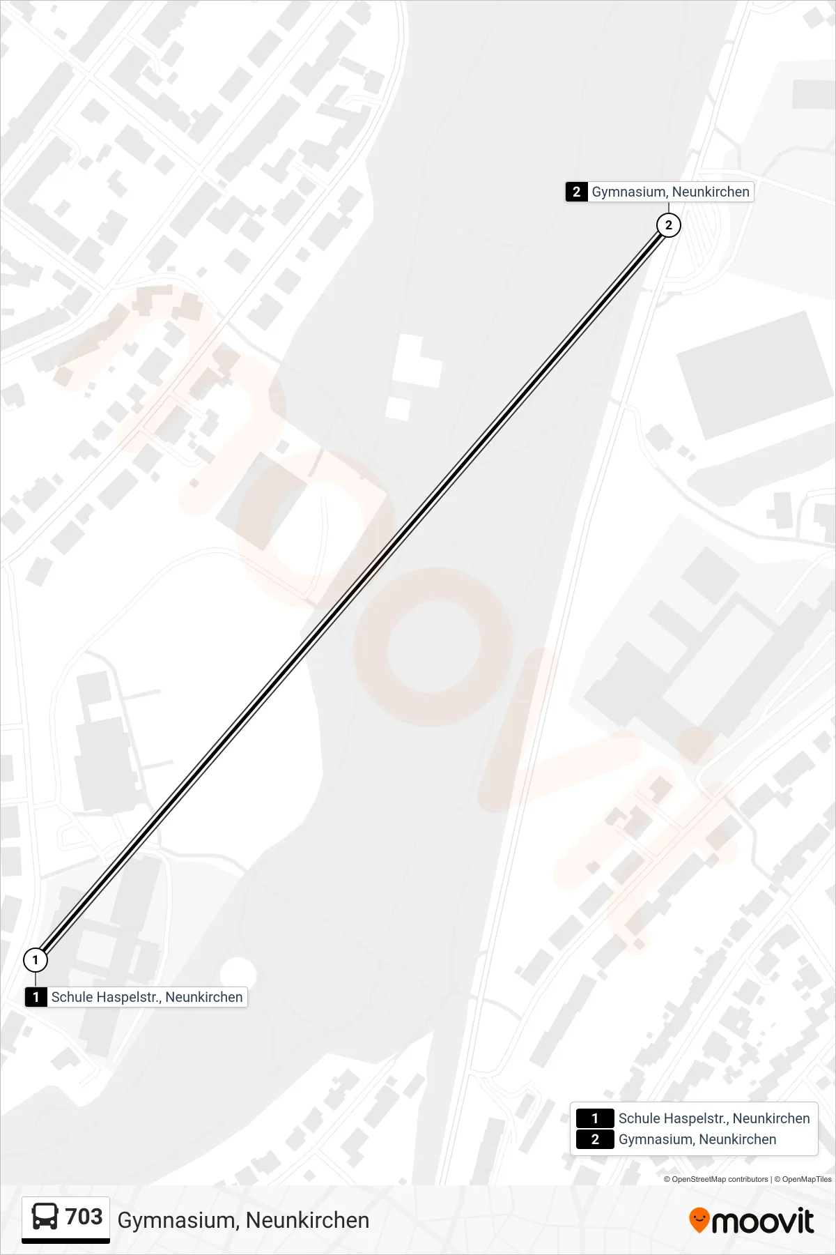Linie 703 (Bus) Richtung Gymnasium, Neunkirchen: Route und Haltestellen auf der Karte