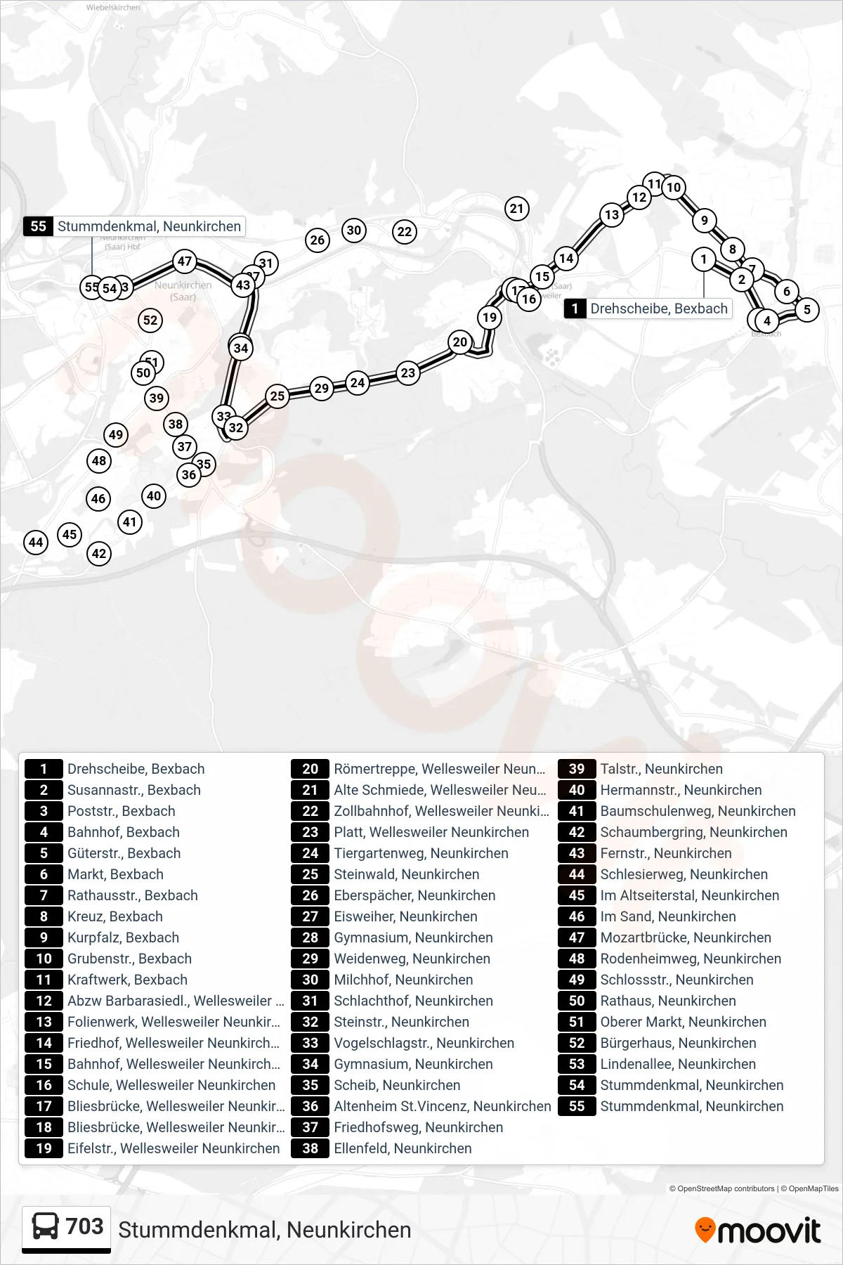 703 bus Line (Stummdenkmal, Neunkirchen) route and stops on a map