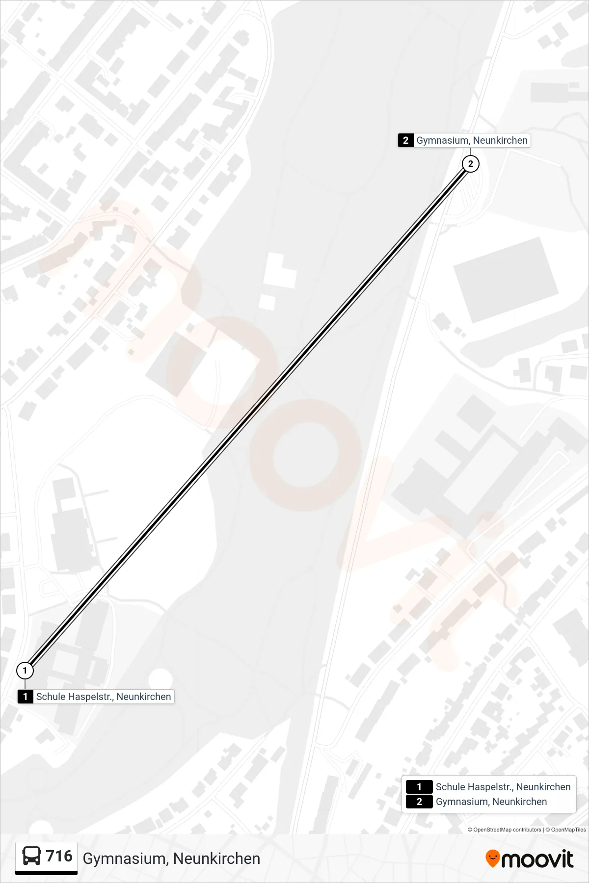 716 bus Line (Gymnasium, Neunkirchen) route and stops on a map