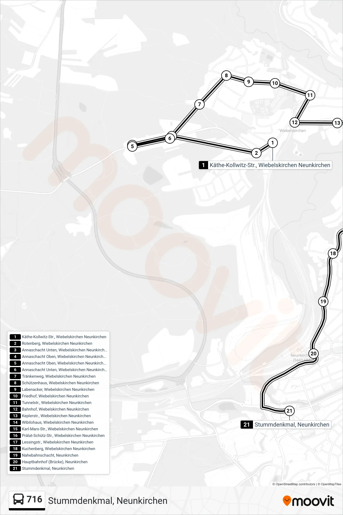 716 bus Line (Stummdenkmal, Neunkirchen) route and stops on a map