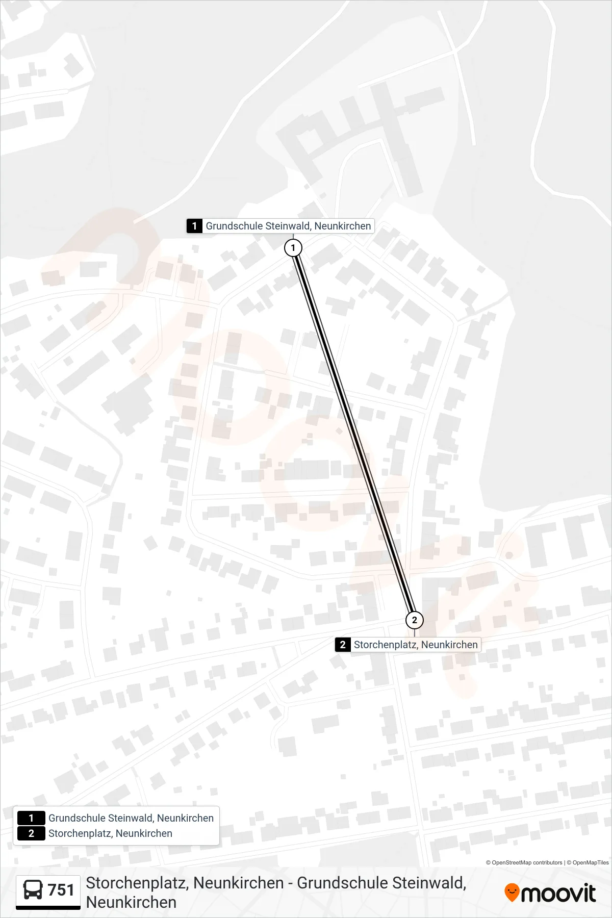 751 bus Line (Storchenplatz, Neunkirchen) route and stops on a map