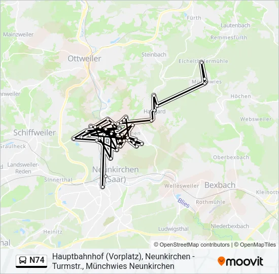 N74 Bus Line Map