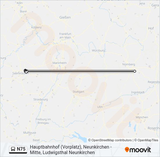 N75 Bus Line Map