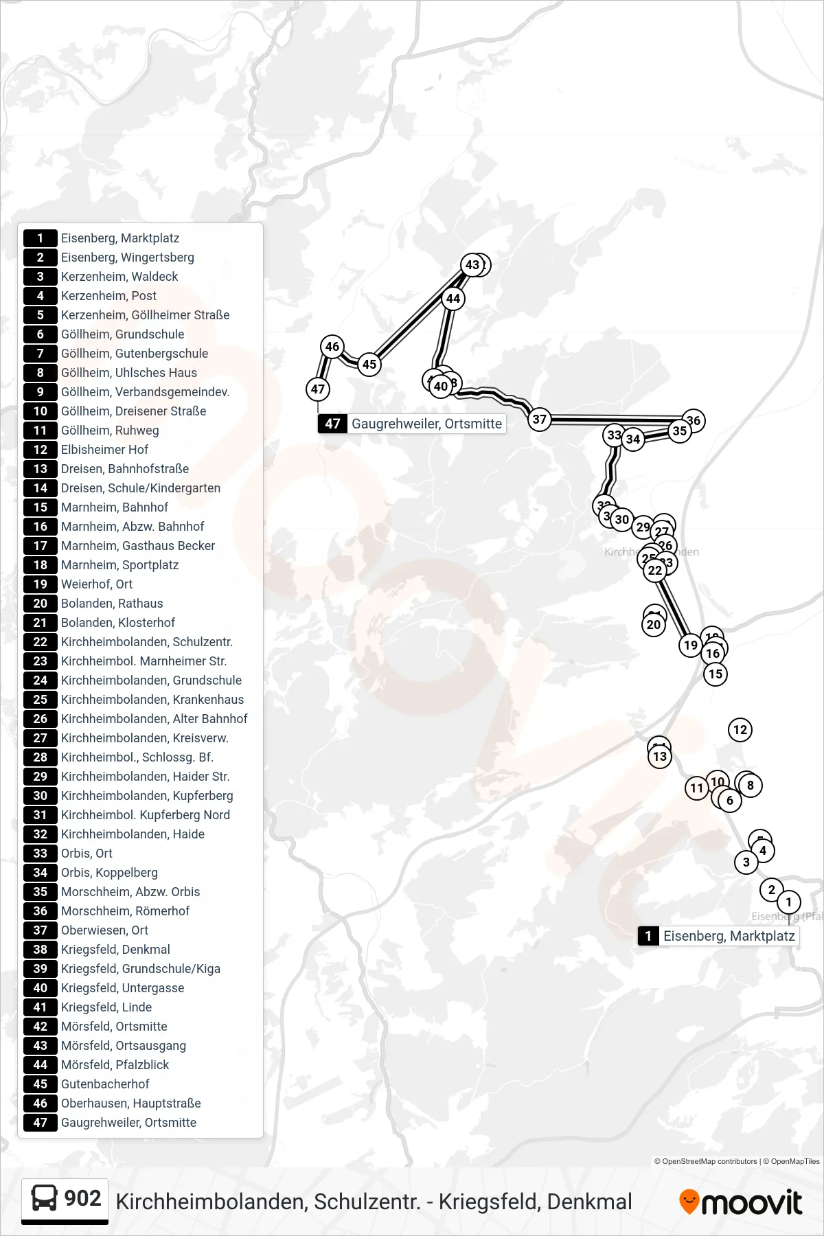 902 bus Line (Gaugrehweiler, Ortsmitte) route and stops on a map