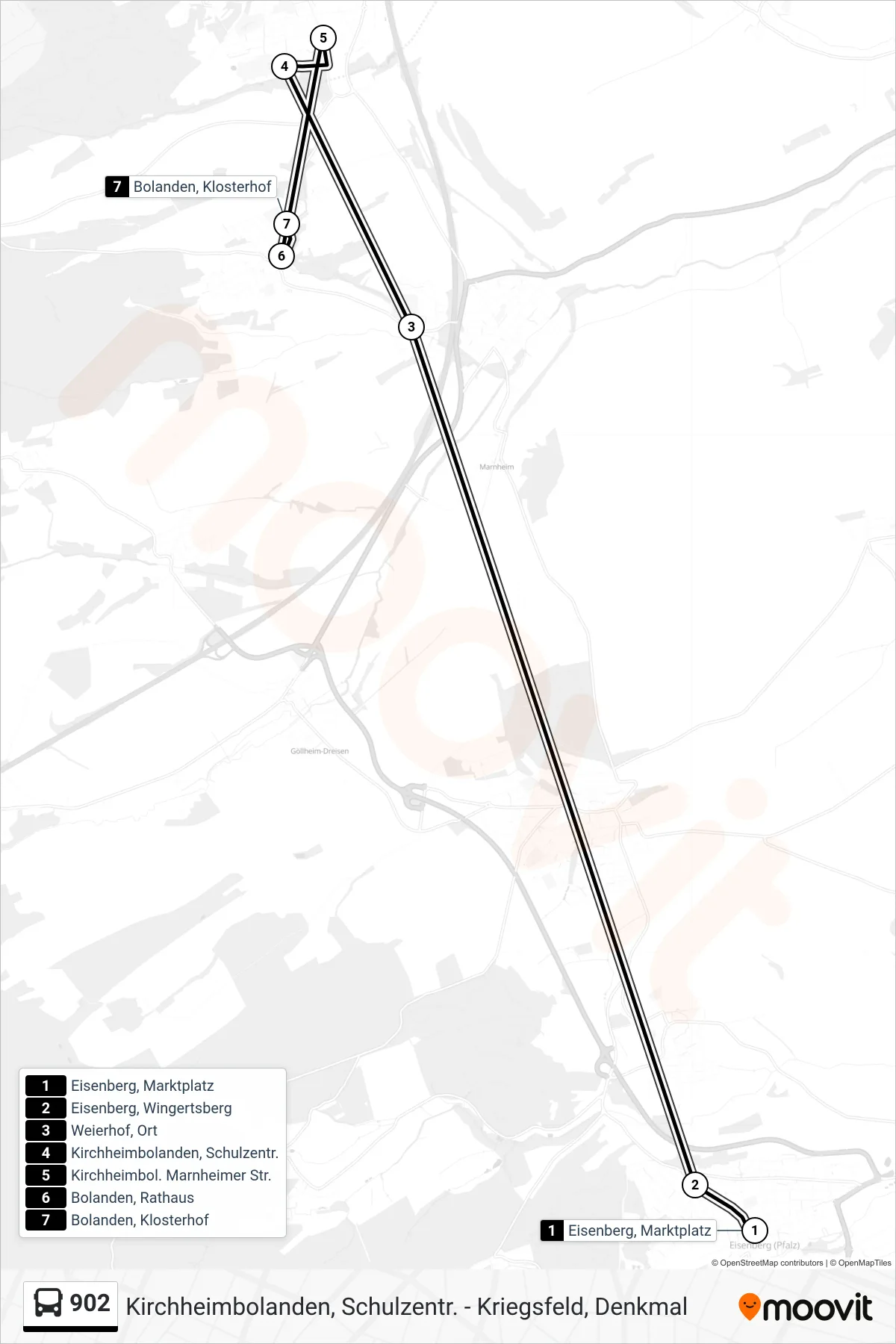 902 bus Line (Bolanden, Klosterhof) route and stops on a map