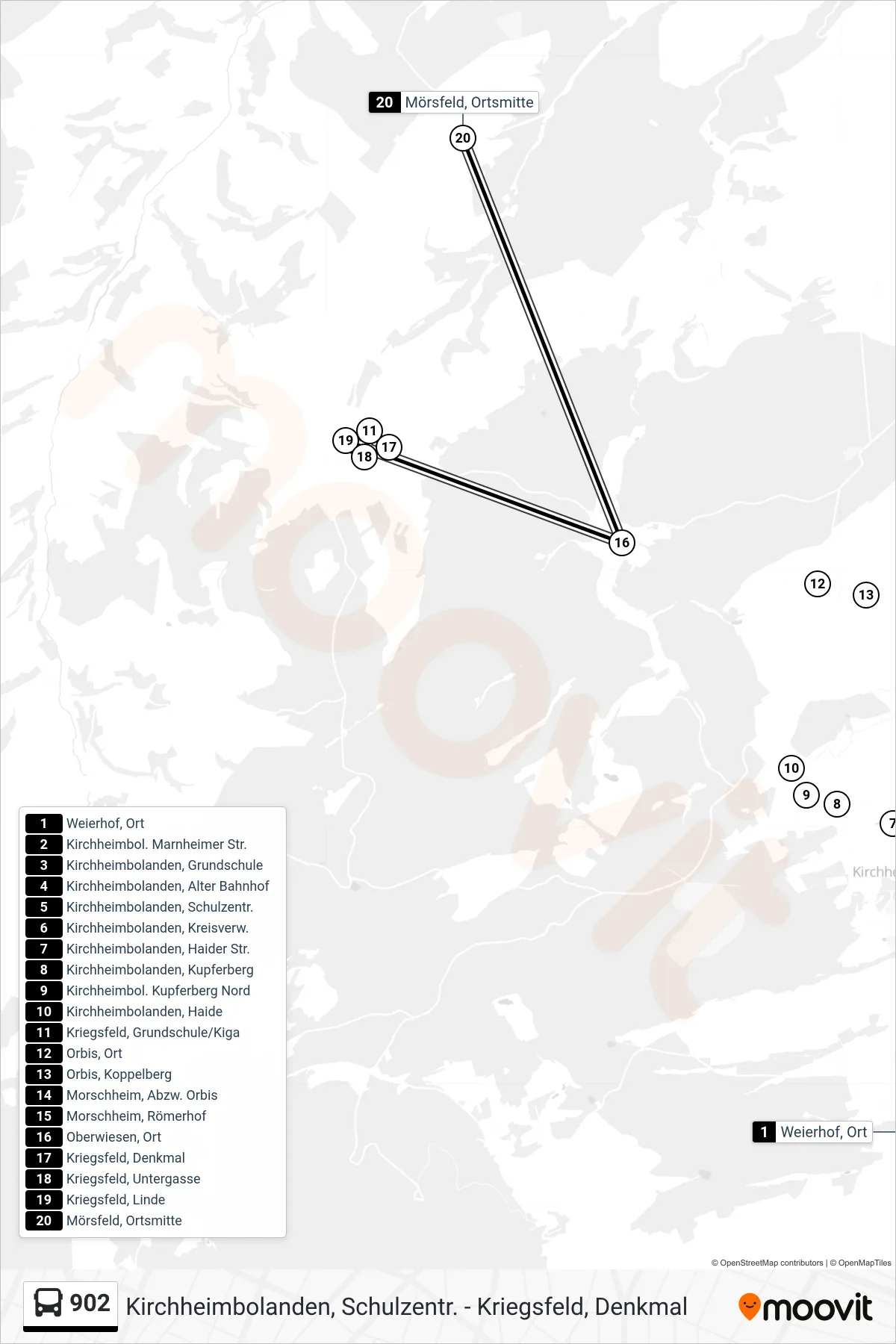 902 bus Line (Mörsfeld, Ortsmitte) route and stops on a map