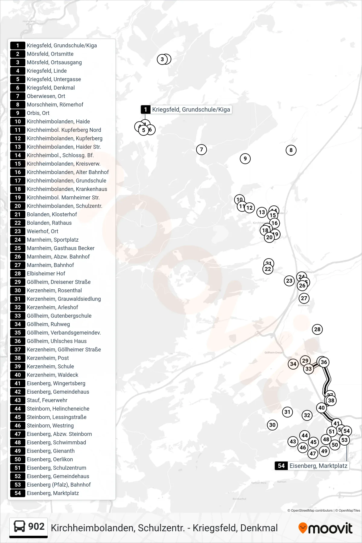 902 bus Line (Eisenberg, Marktplatz) route and stops on a map