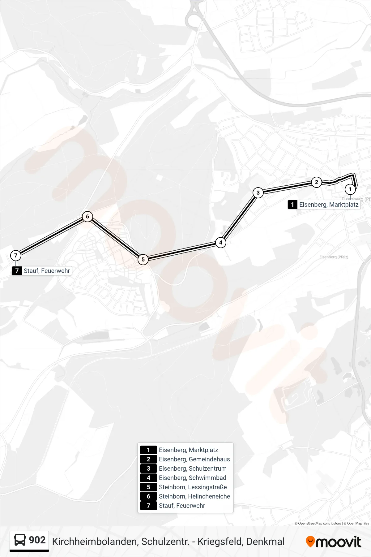 902 bus Line (Stauf, Feuerwehr) route and stops on a map