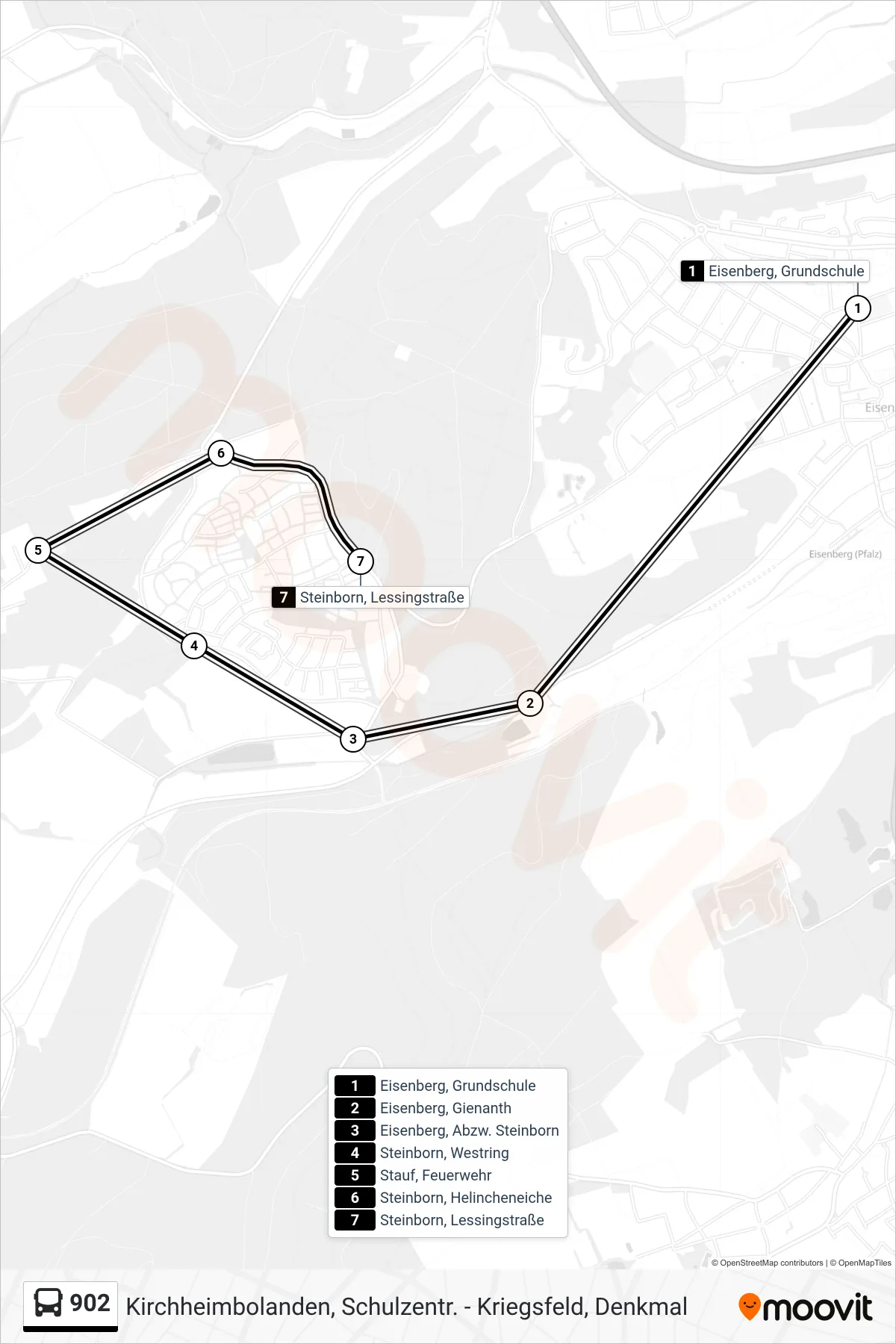 902 bus Line (Steinborn, Lessingstraße) route and stops on a map