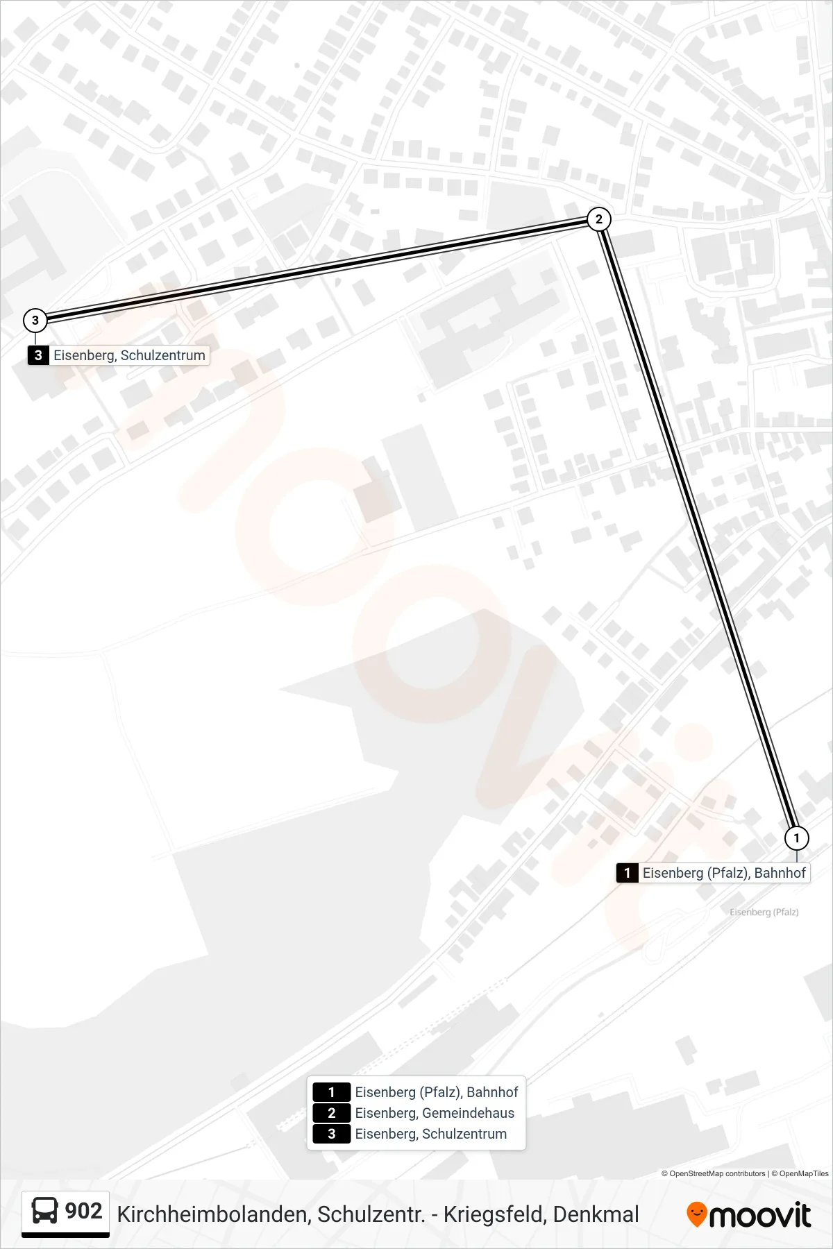 902 bus Line (Eisenberg, Schulzentrum) route and stops on a map