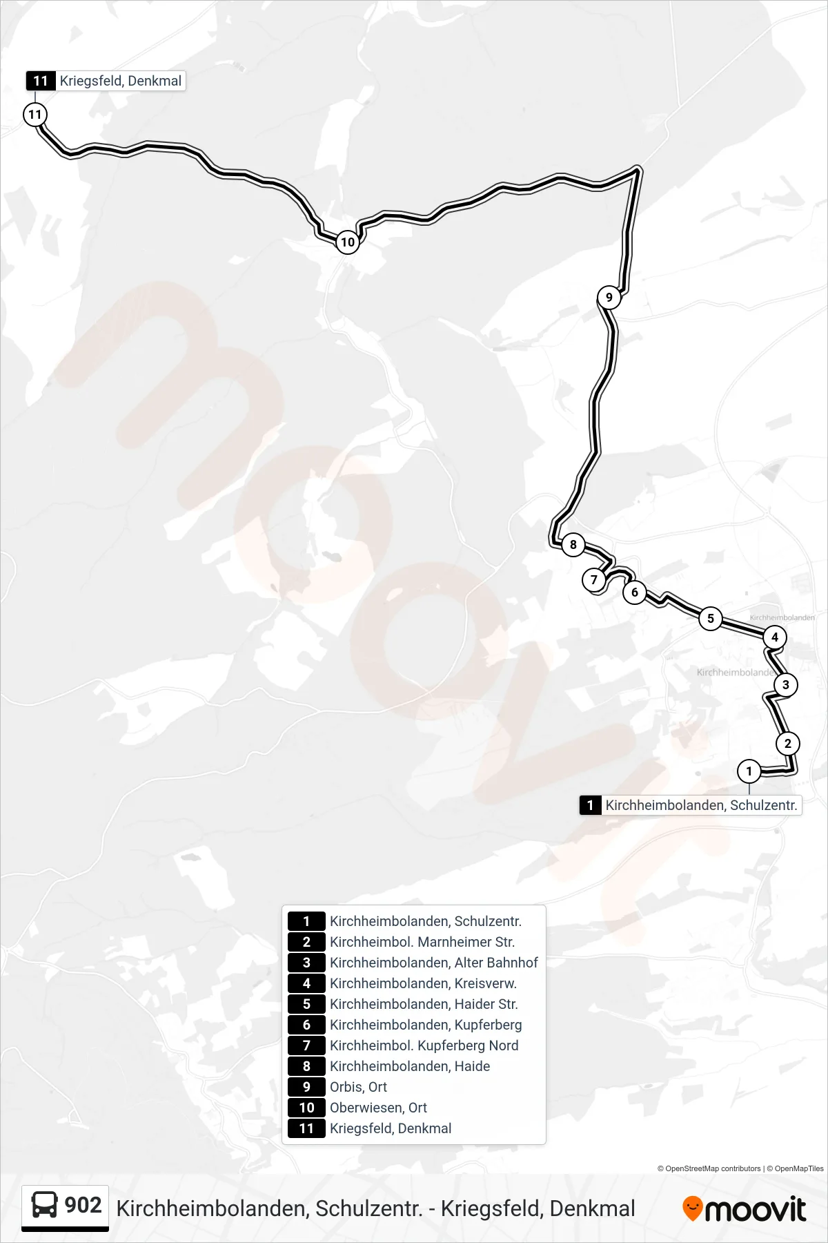 902 bus Line (Kriegsfeld, Denkmal) route and stops on a map