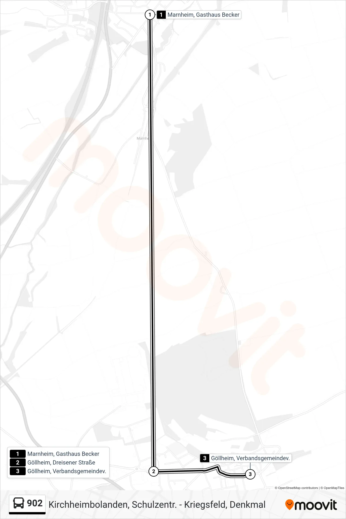 902 bus Line (Göllheim, Verbandsgemeindev.) route and stops on a map