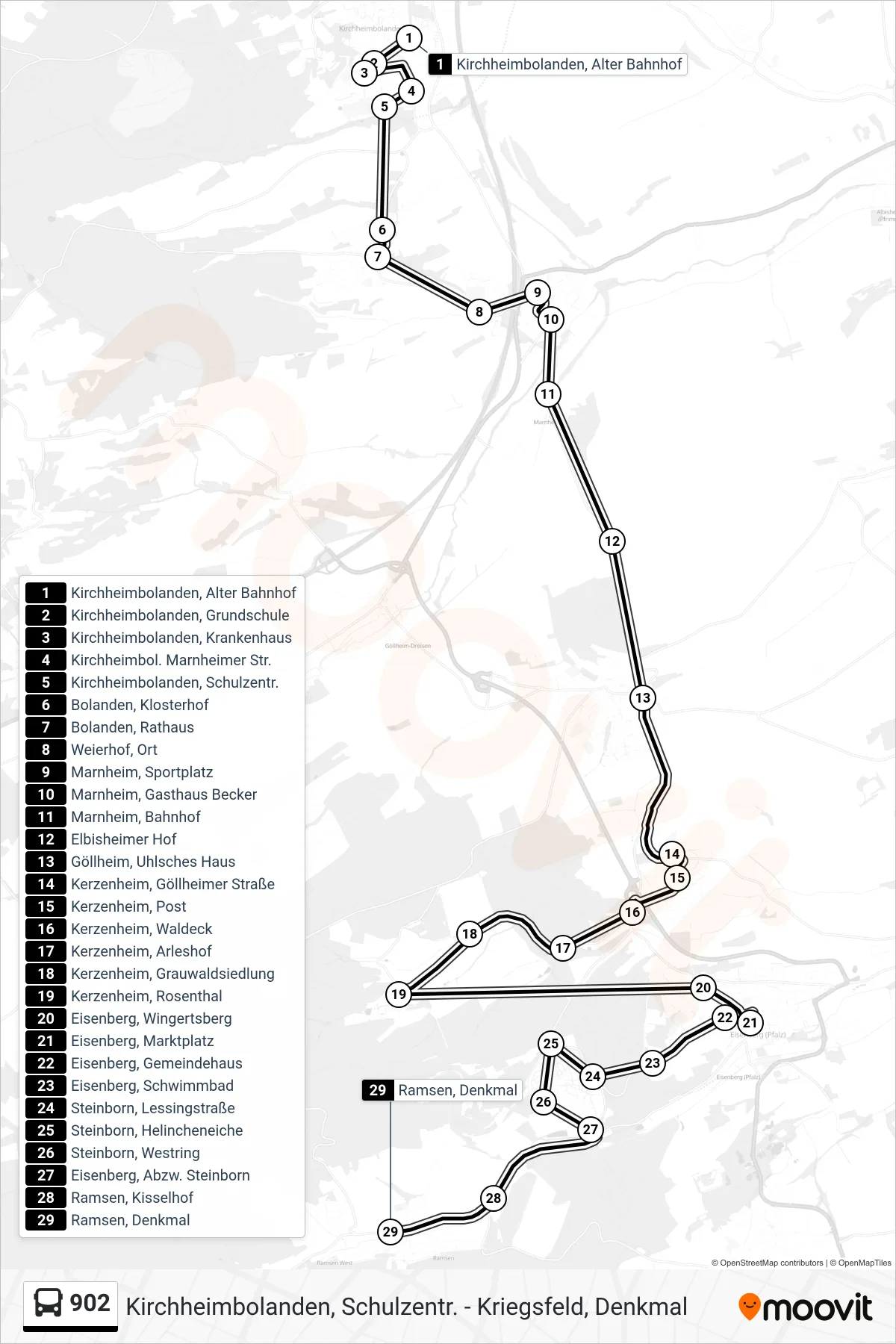 902 bus Line (Ramsen, Denkmal) route and stops on a map