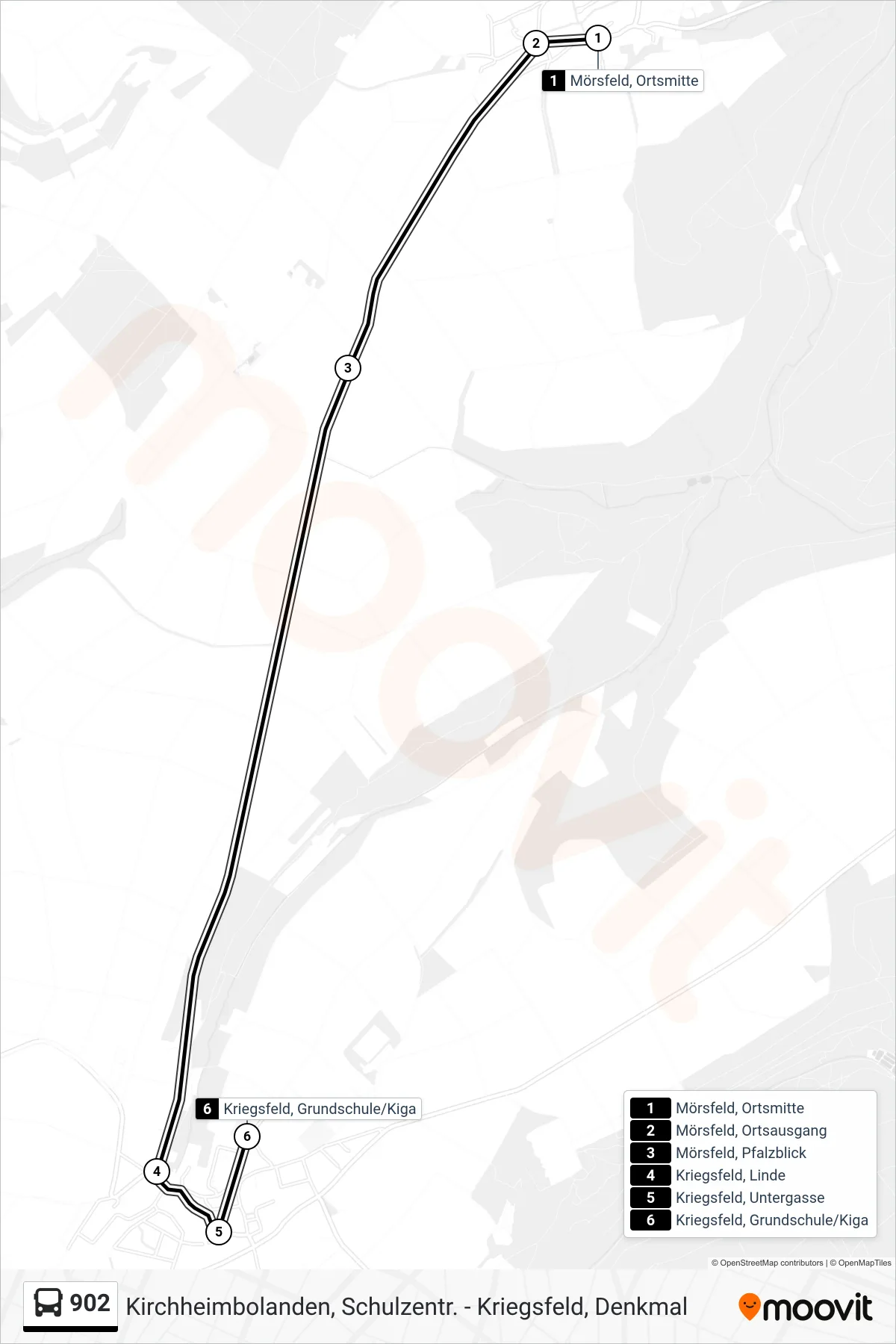 902 bus Line (Kriegsfeld, Grundschule/Kiga) route and stops on a map