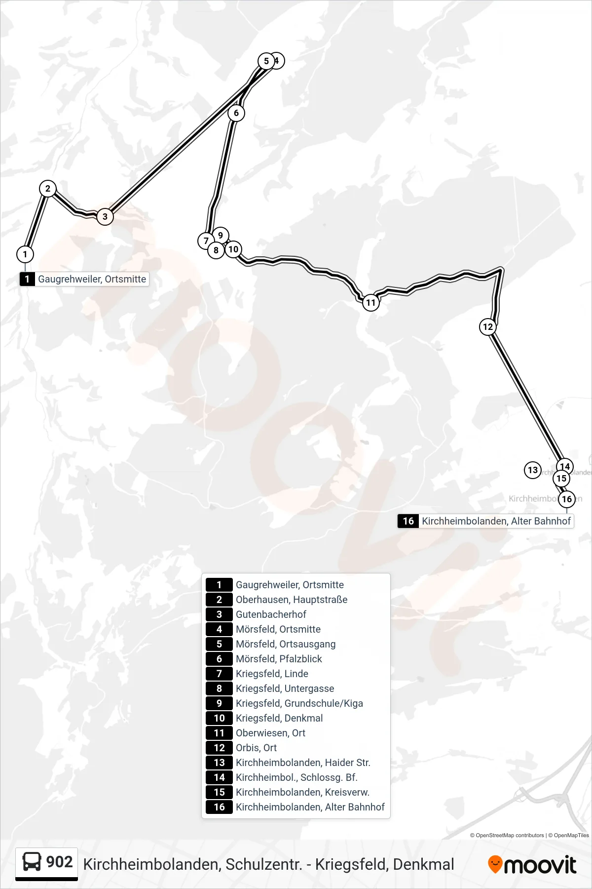 902 bus Line (Kirchheimbolanden, Alter Bahnhof) route and stops on a map