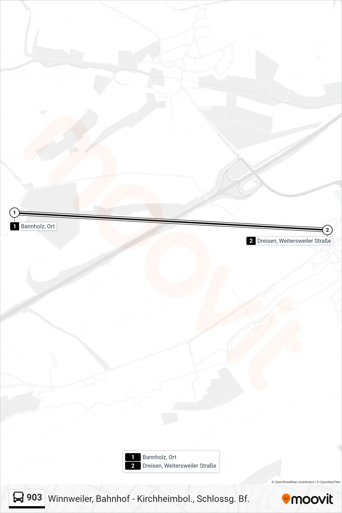 903 bus Line (Dreisen, Weitersweiler Straße) route and stops on a map