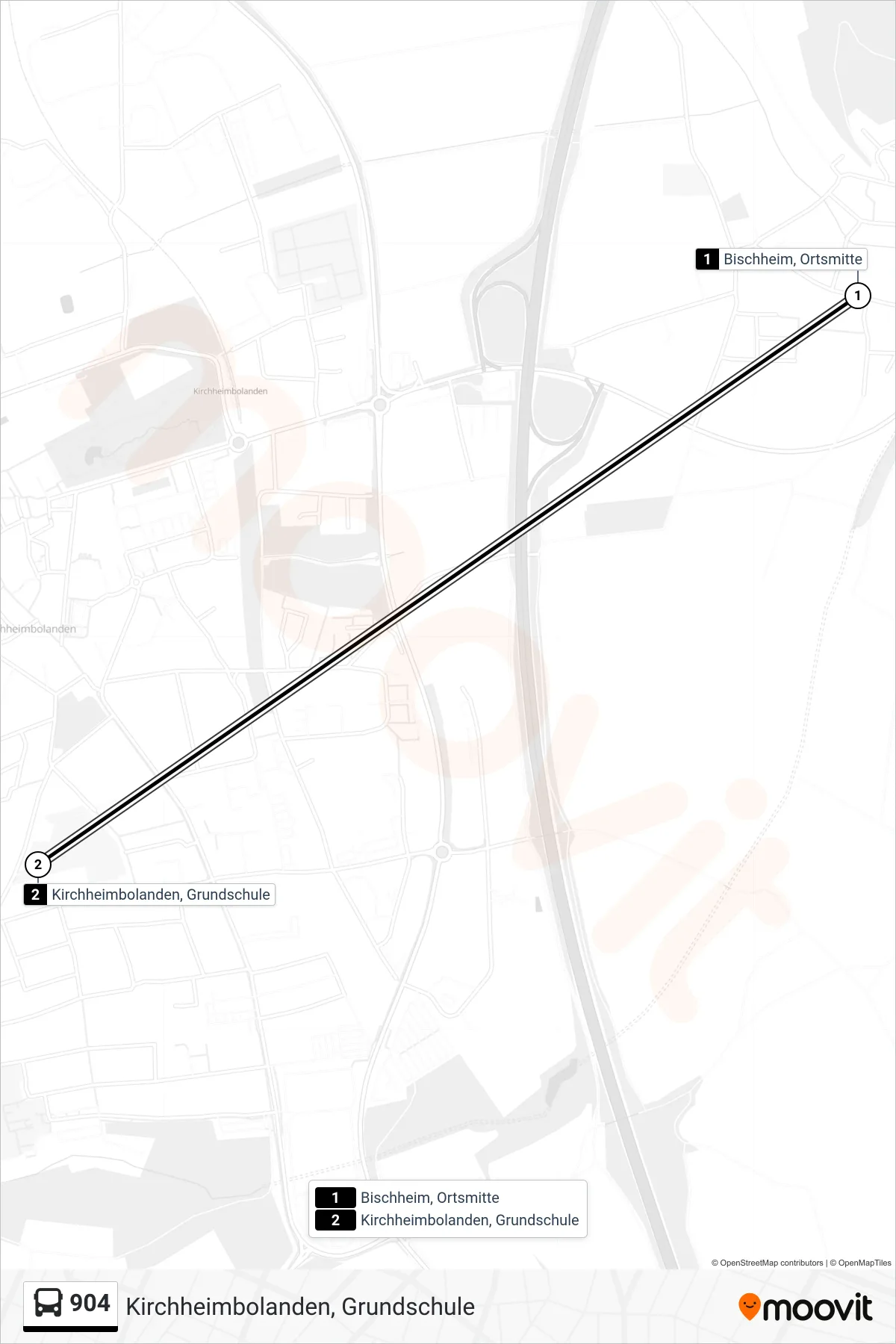 904 bus Line (Kirchheimbolanden, Grundschule) route and stops on a map