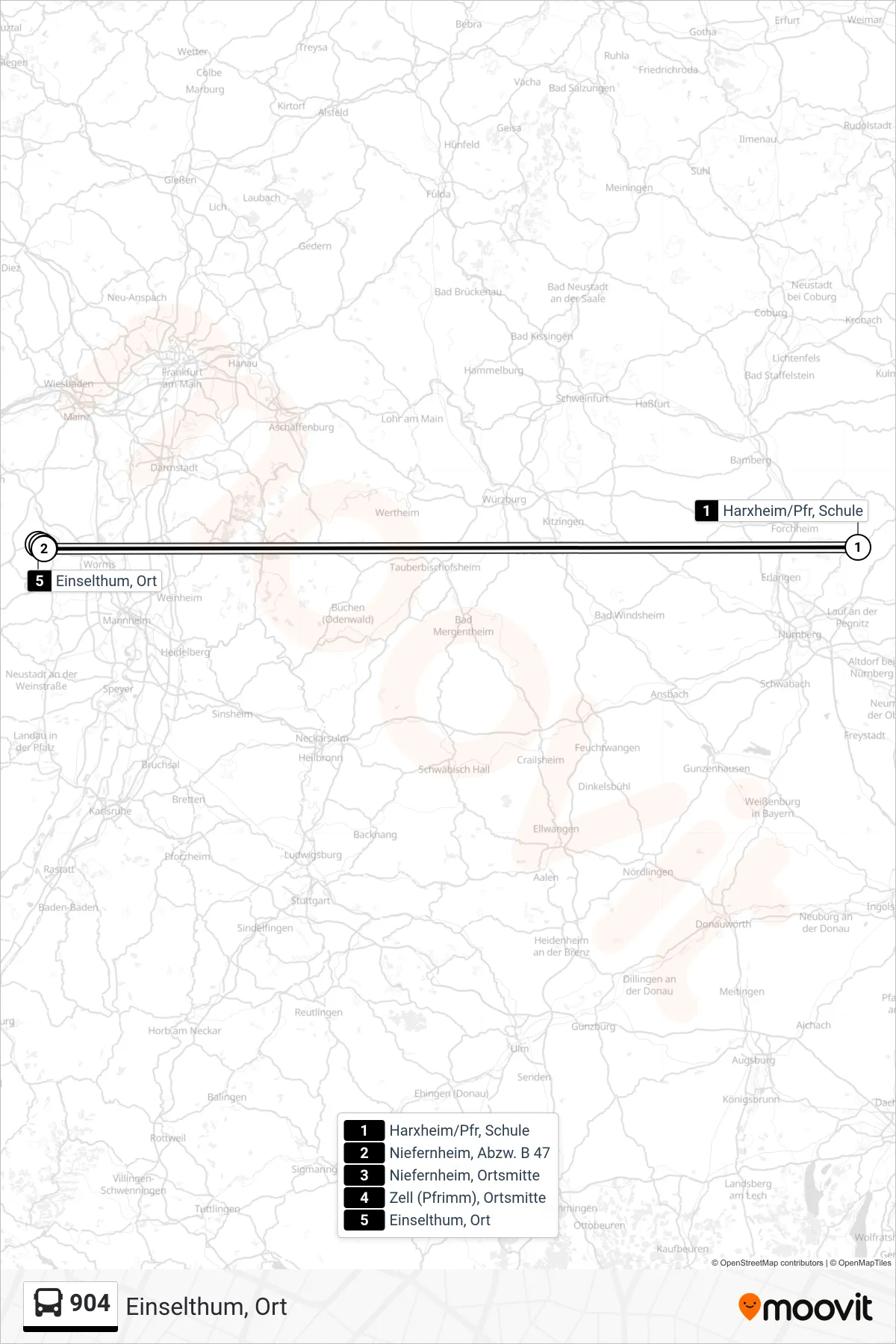 904 bus Line (Einselthum, Ort) route and stops on a map