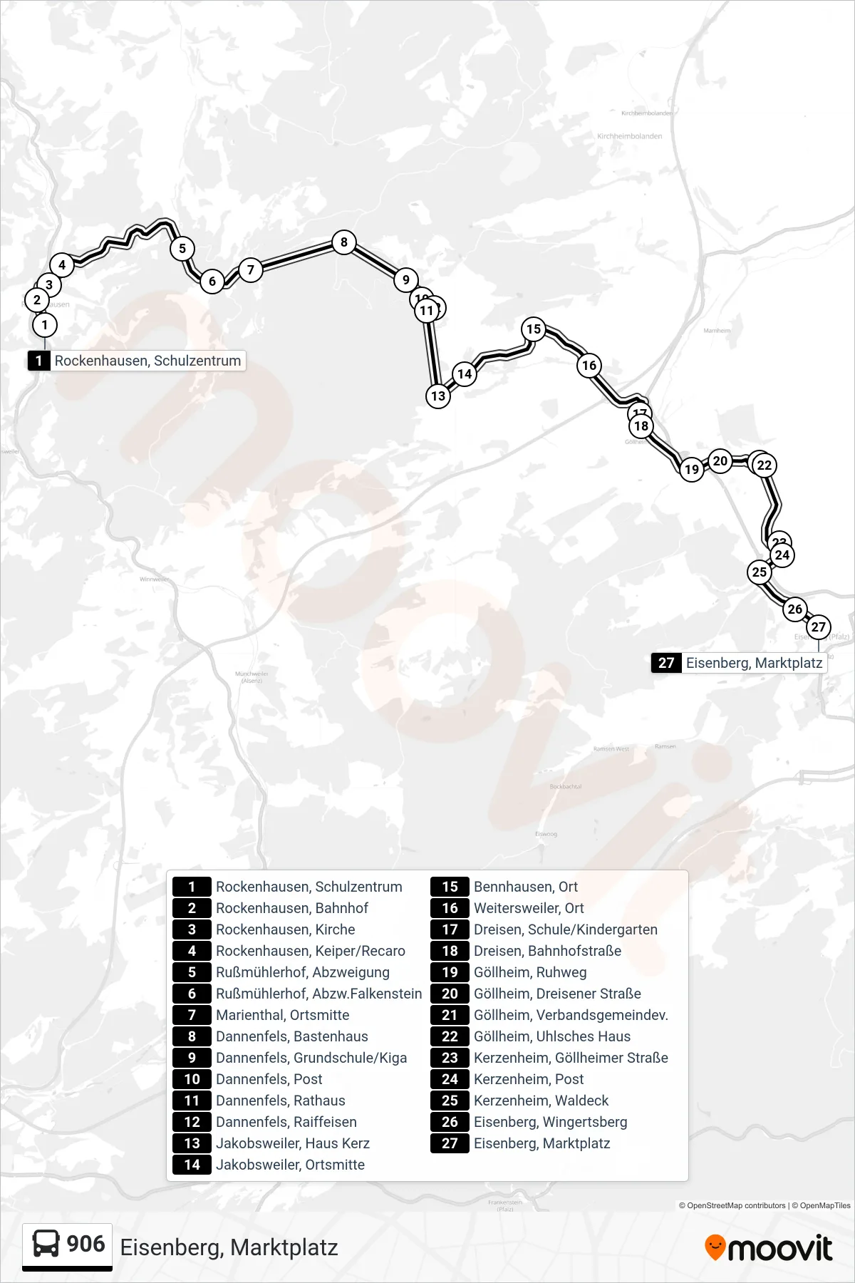 906 bus Line (Eisenberg, Marktplatz) route and stops on a map