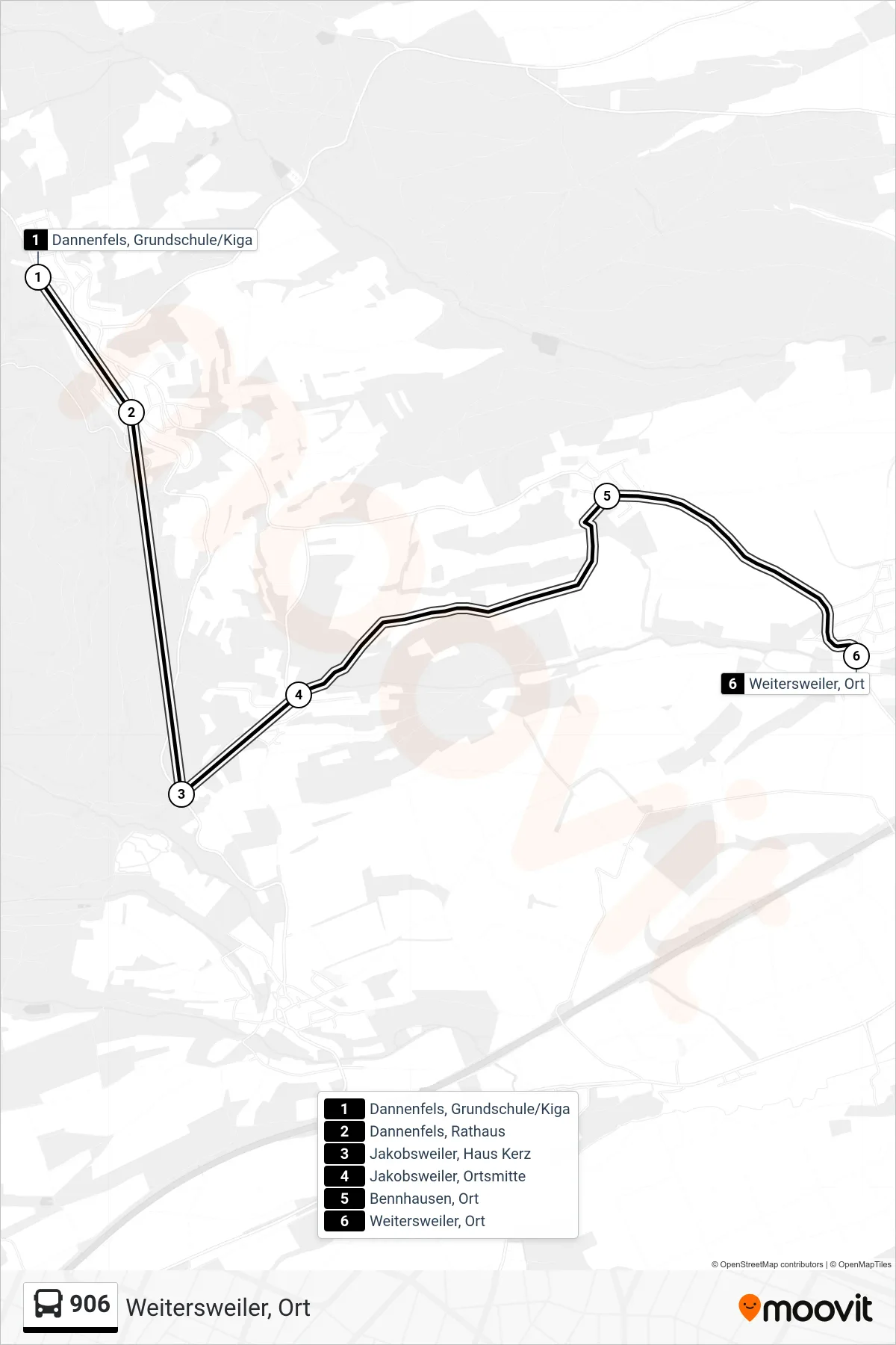 906 bus Line (Weitersweiler, Ort) route and stops on a map