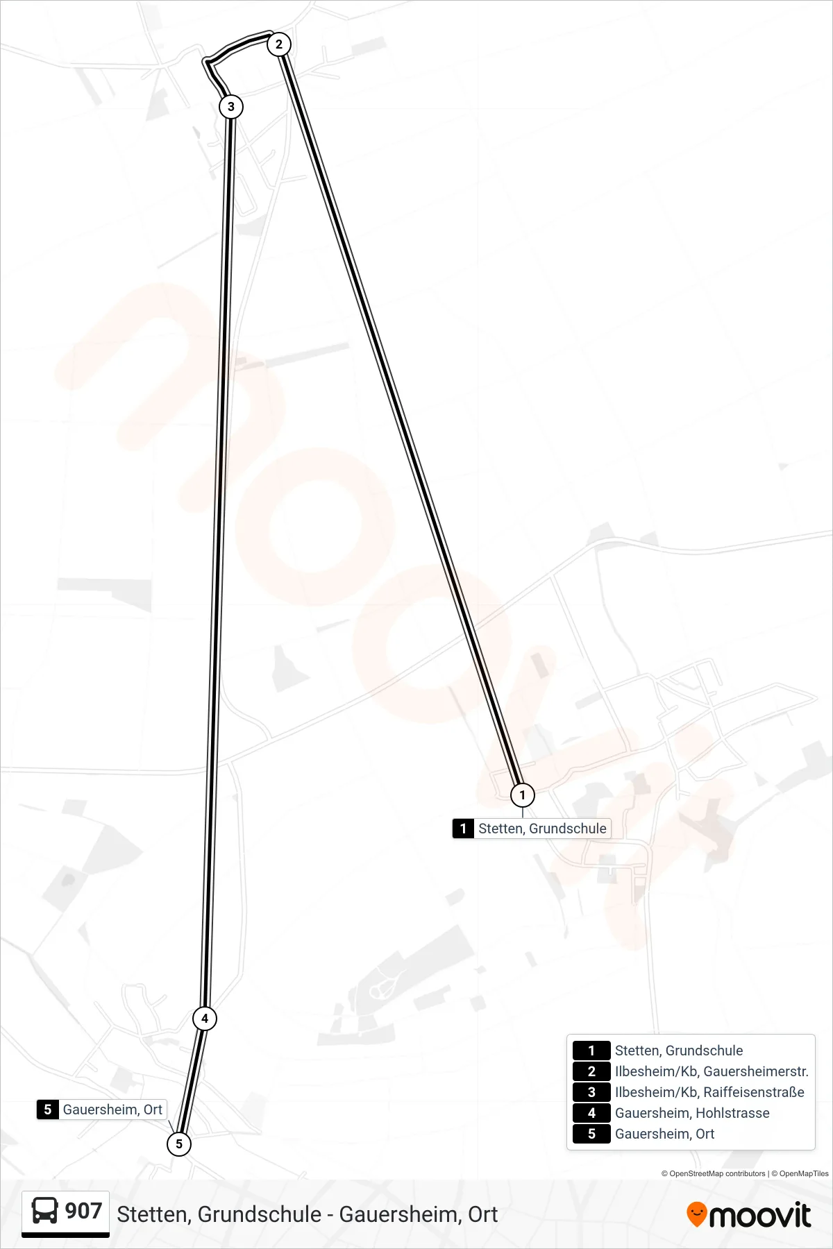 Linie 907 (Bus) Richtung Gauersheim, Ort: Route und Haltestellen auf der Karte