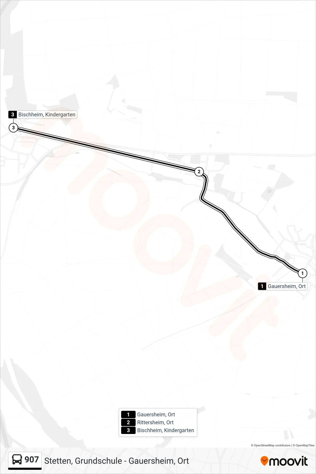 907 bus Line (Bischheim, Kindergarten) route and stops on a map