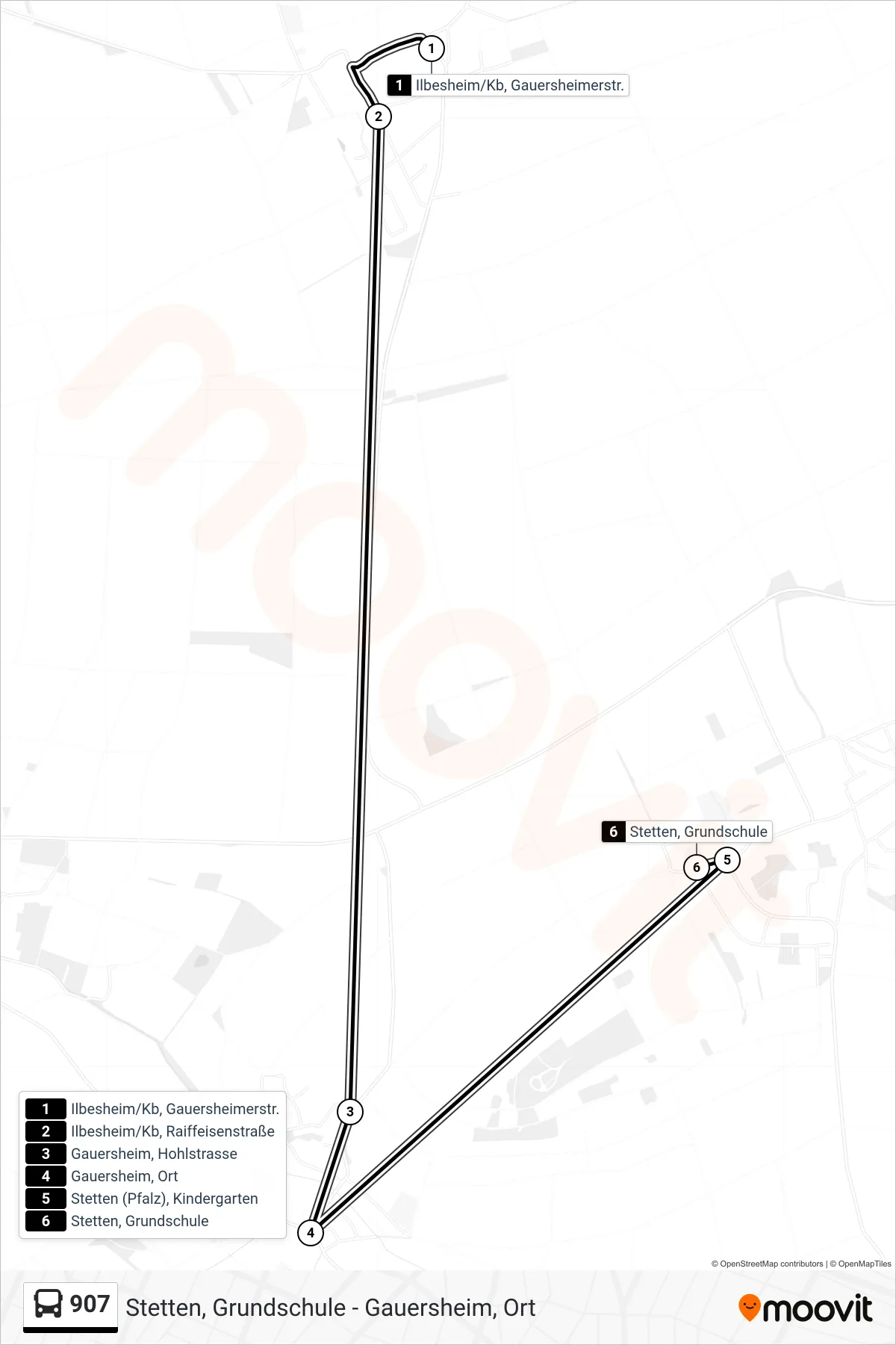 907 bus Line (Stetten, Grundschule) route and stops on a map