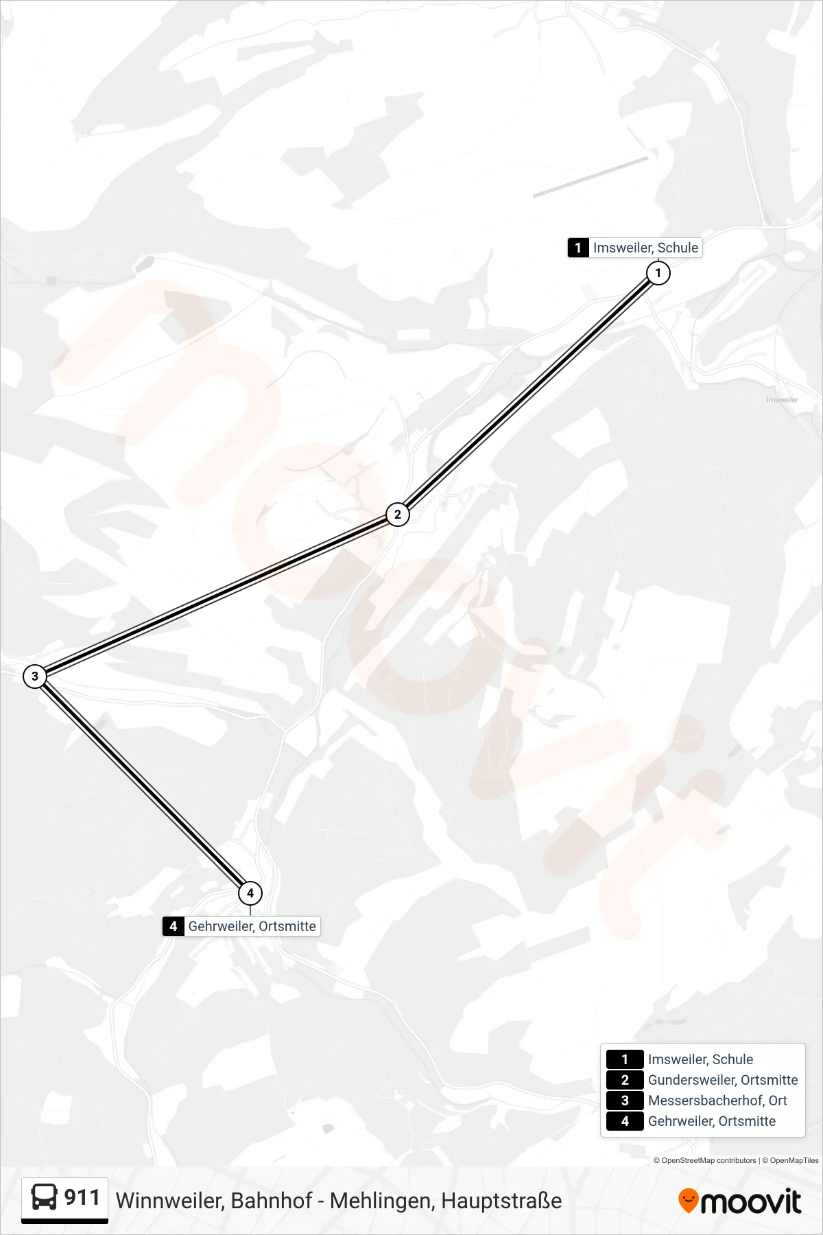 911 bus Line (Gehrweiler, Ortsmitte) route and stops on a map