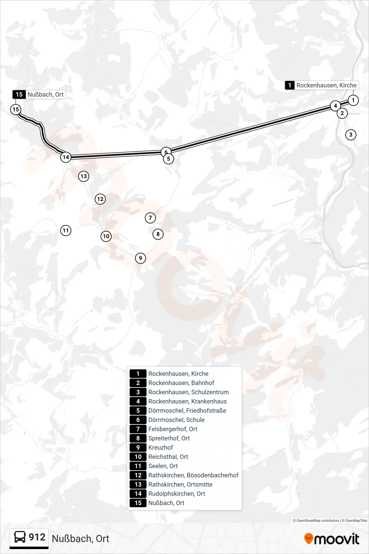 912 bus Line (Nußbach, Ort) route and stops on a map