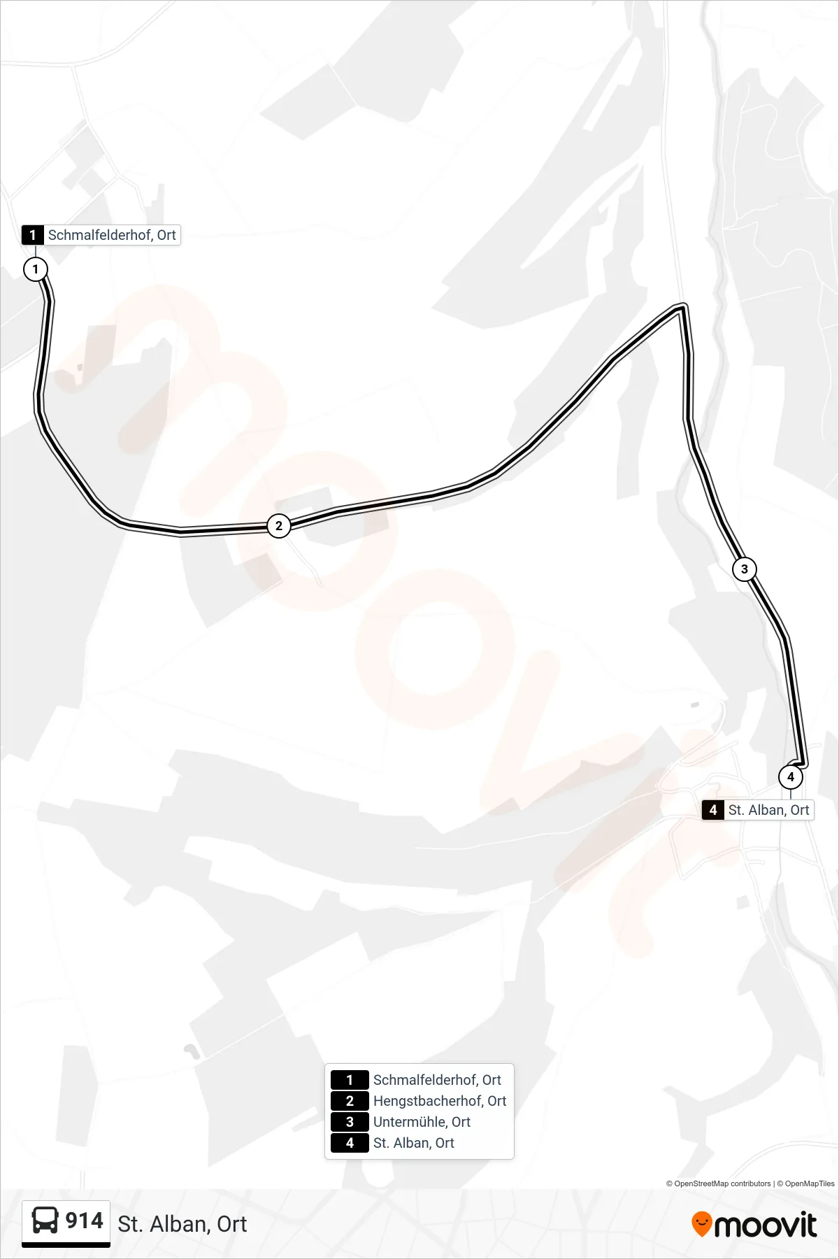 914 bus Line (St. Alban, Ort) route and stops on a map