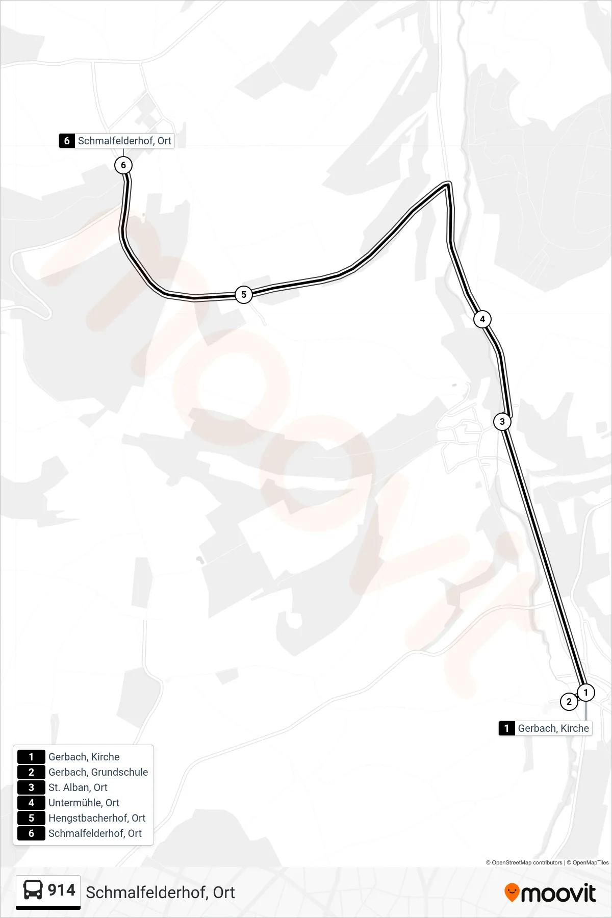 914 bus Line (Schmalfelderhof, Ort) route and stops on a map