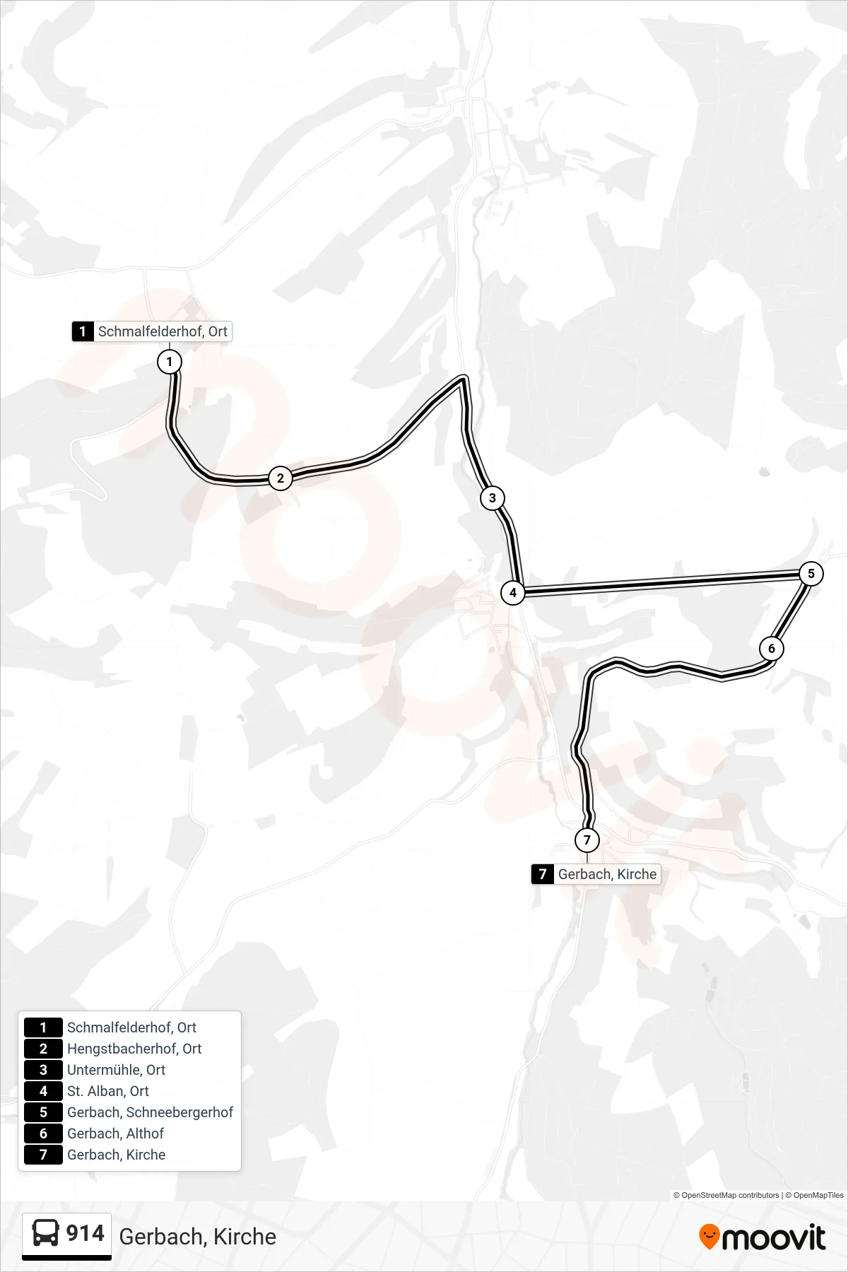 914 bus Line (Gerbach, Kirche) route and stops on a map