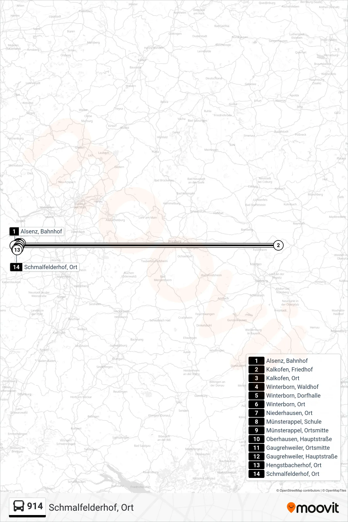 914 bus Line (Schmalfelderhof, Ort) route and stops on a map
