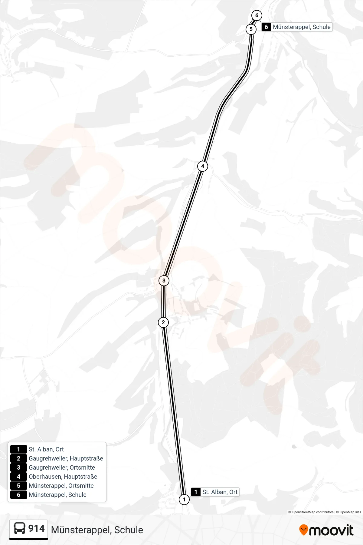 914 bus Line (Münsterappel, Schule) route and stops on a map