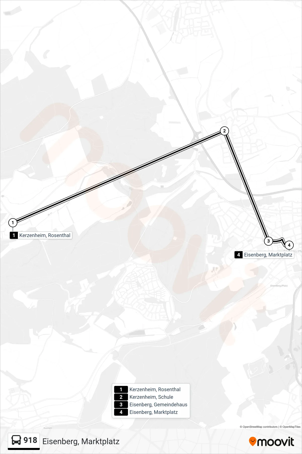 Linie 918 (Bus) Richtung Eisenberg, Marktplatz: Route und Haltestellen auf der Karte