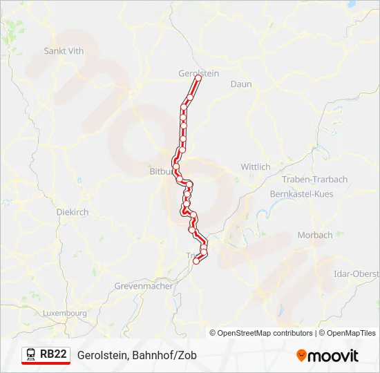 Поезд RB22: карта маршрута