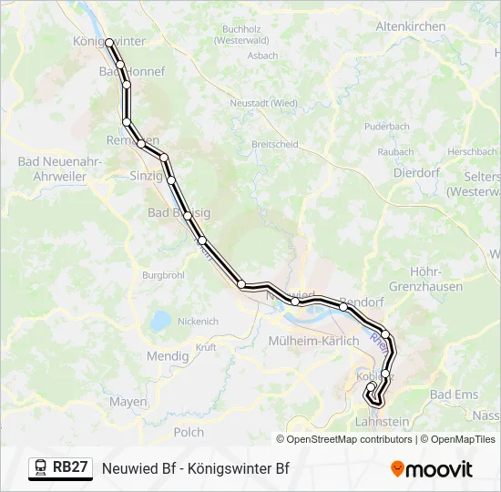 Поезд RB27: карта маршрута