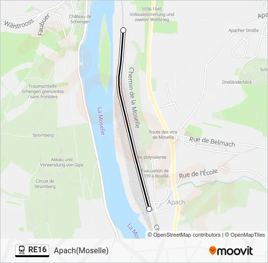 Поезд RE16: карта маршрута