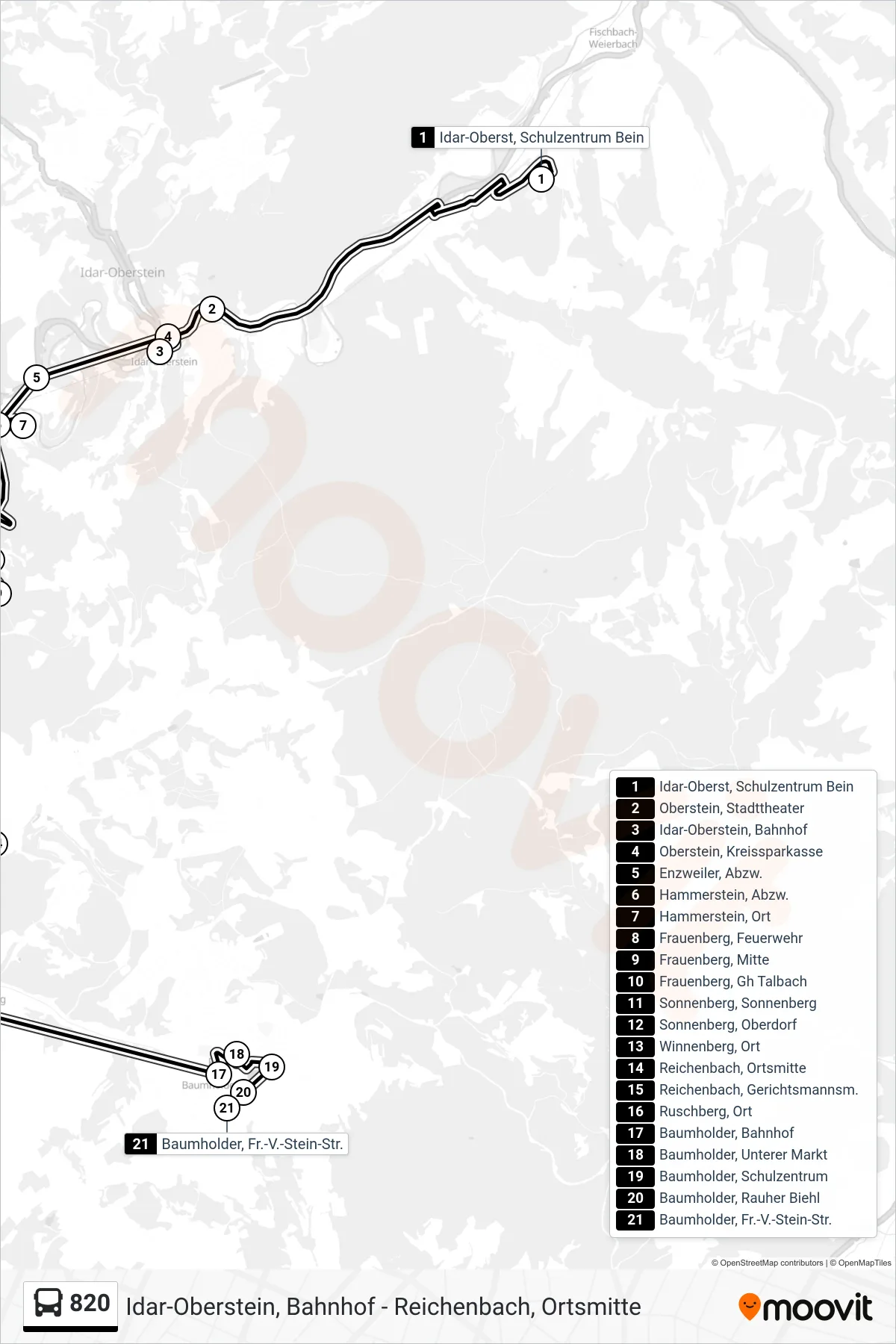 820 bus Line (Baumholder, Fr.-V.-Stein-Str.) route and stops on a map