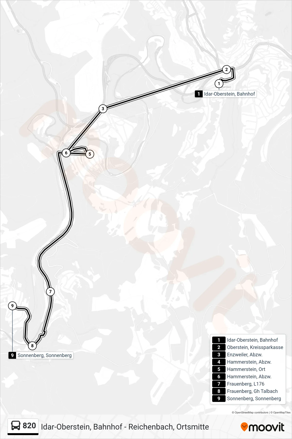 820 bus Line (Sonnenberg, Sonnenberg) route and stops on a map