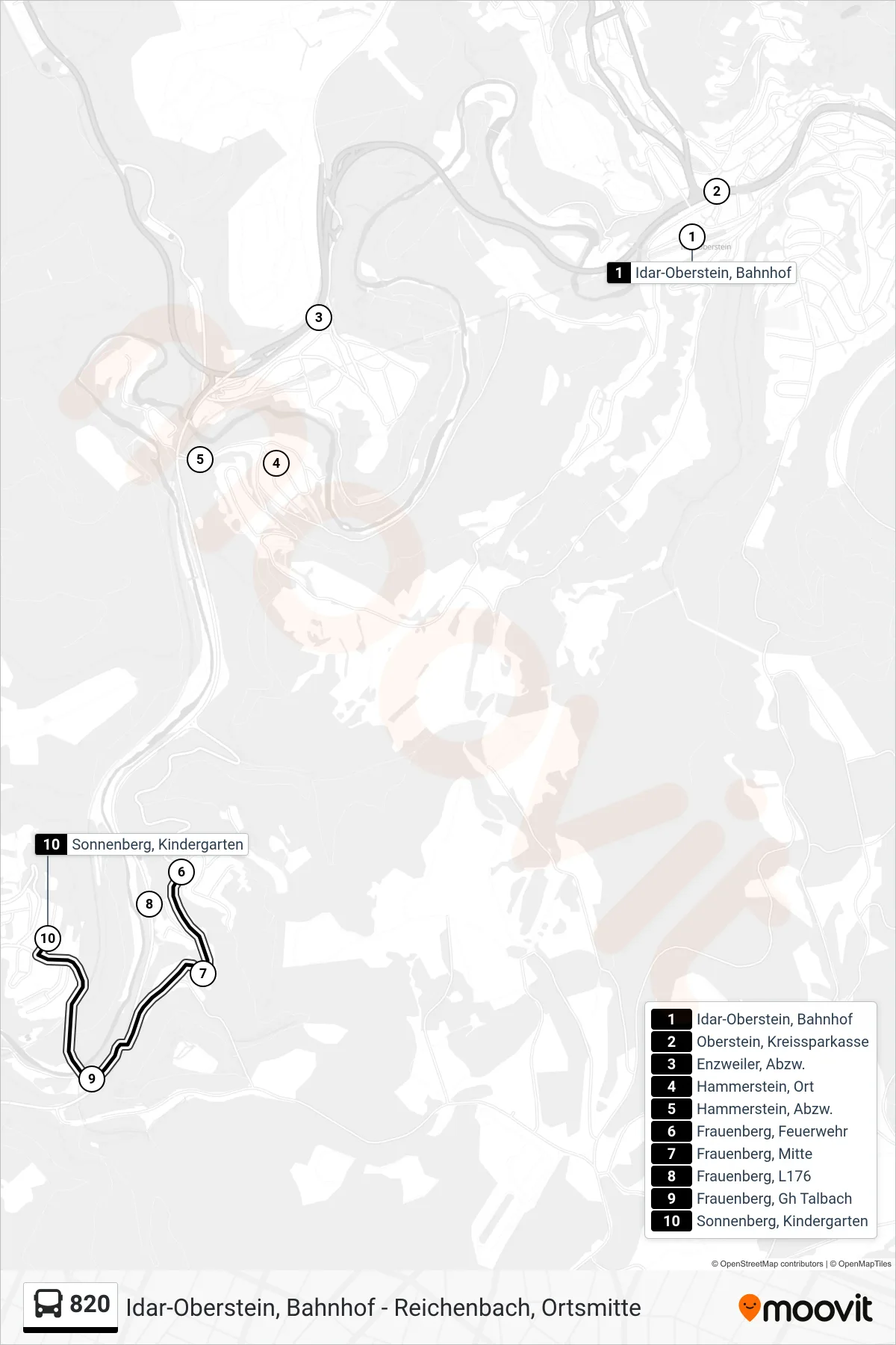 820 bus Line (Sonnenberg, Kindergarten) route and stops on a map