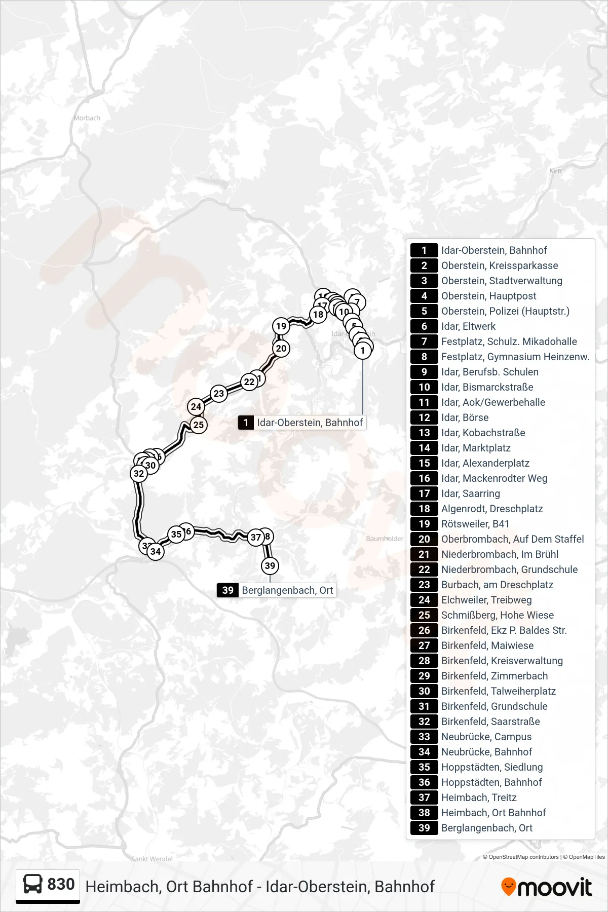 830 bus Line (Berglangenbach, Ort) route and stops on a map