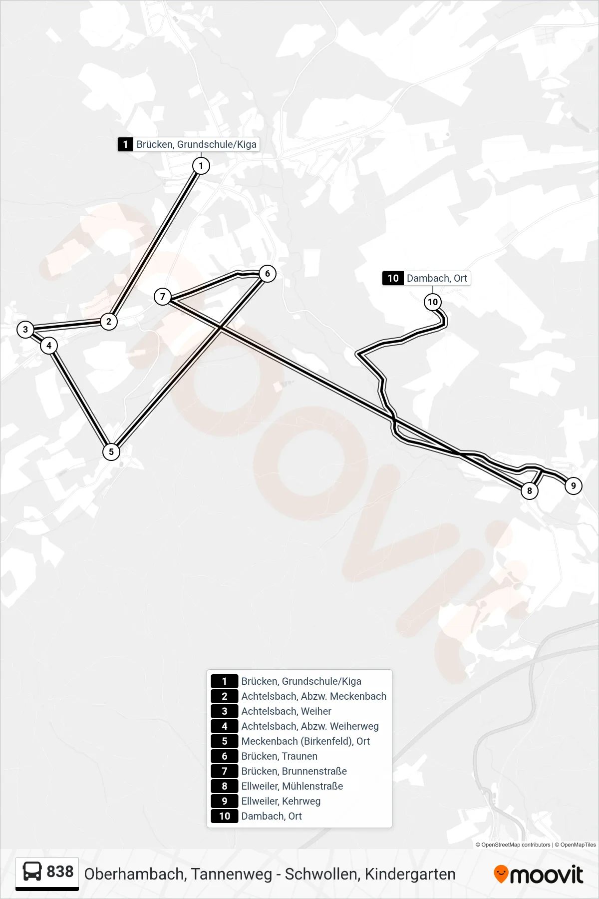 838 bus Line (Dambach, Ort) route and stops on a map