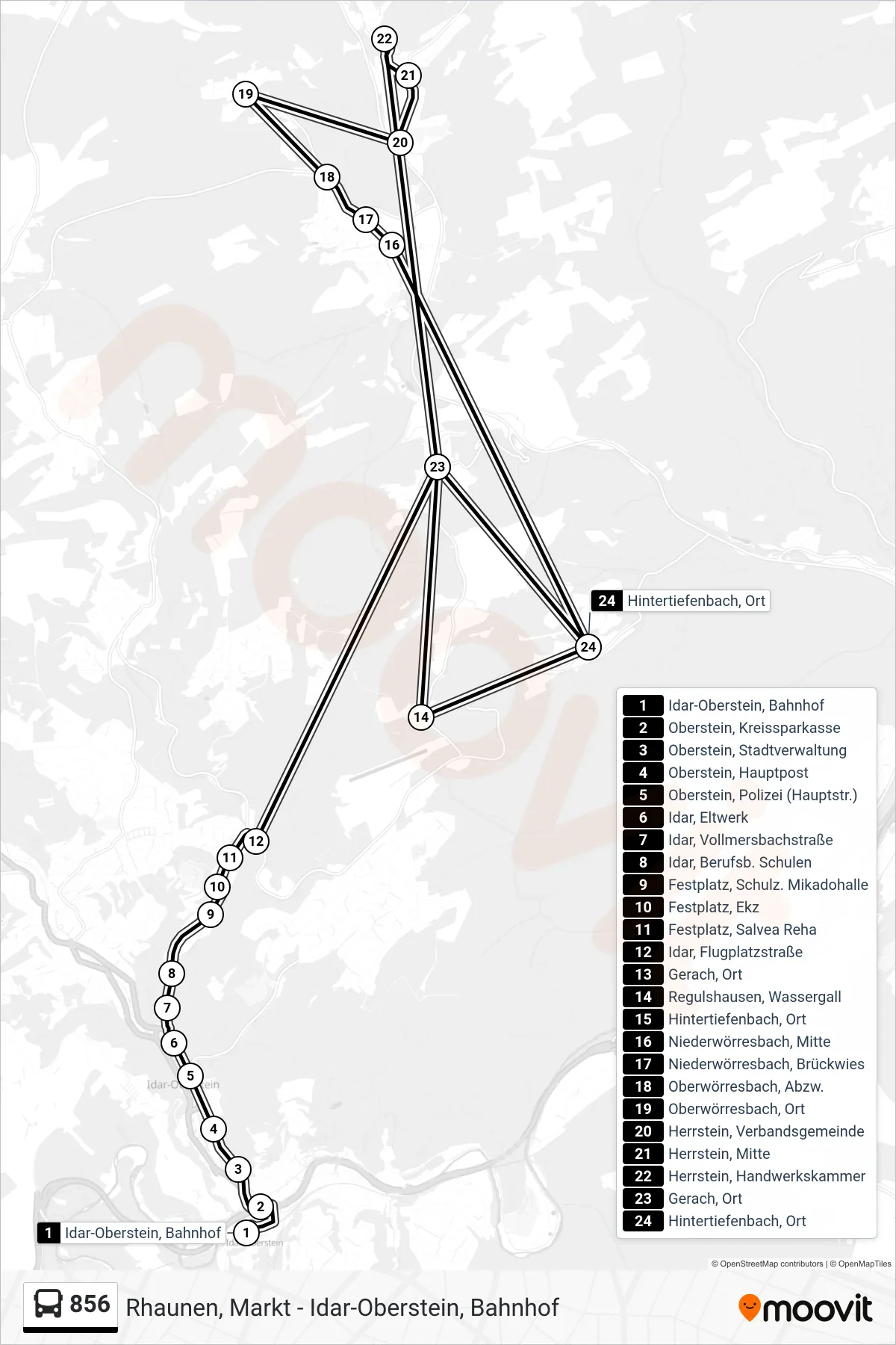 856 bus Line (Hintertiefenbach, Ort) route and stops on a map