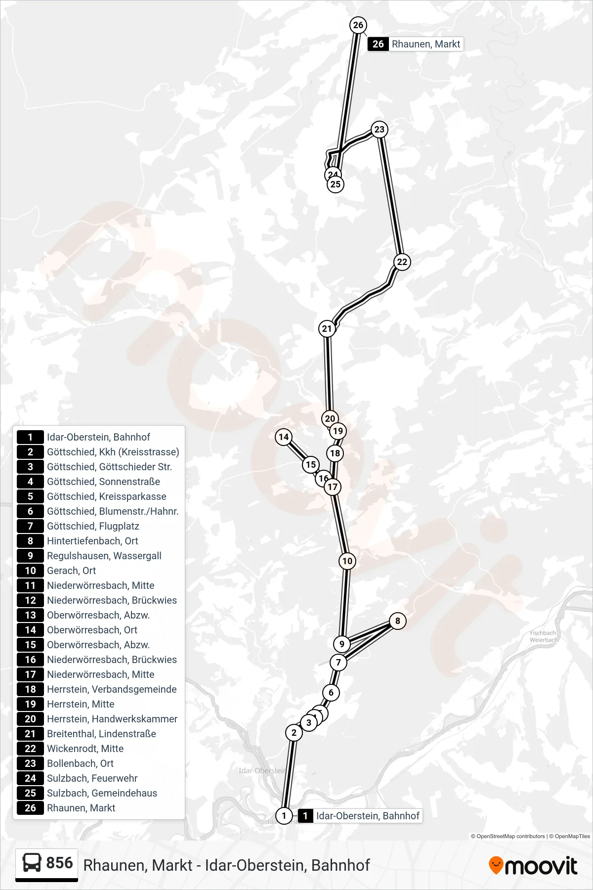 856 bus Line (Rhaunen, Markt) route and stops on a map