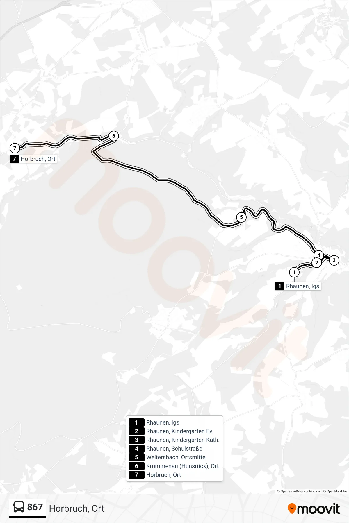 Linie 867 (Bus) Richtung Horbruch, Ort: Route und Haltestellen auf der Karte