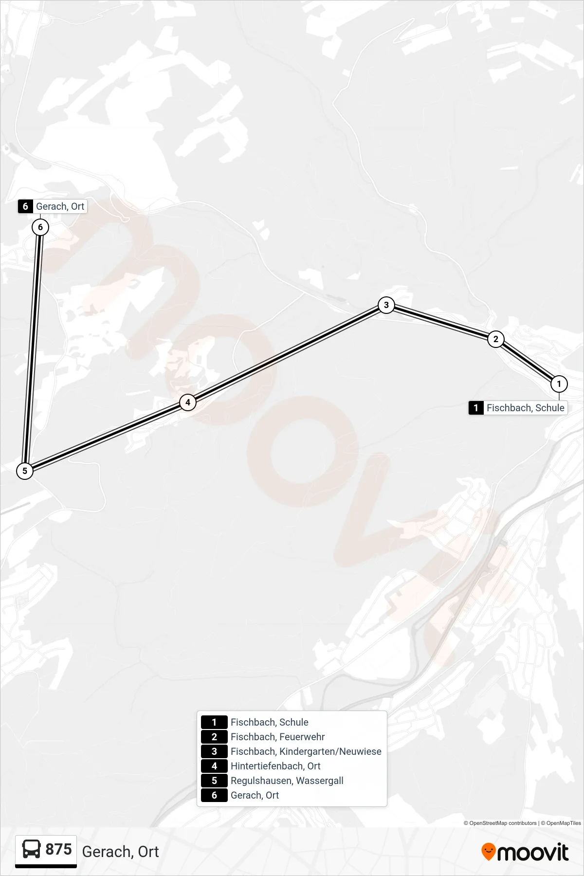875 bus Line (Gerach, Ort) route and stops on a map