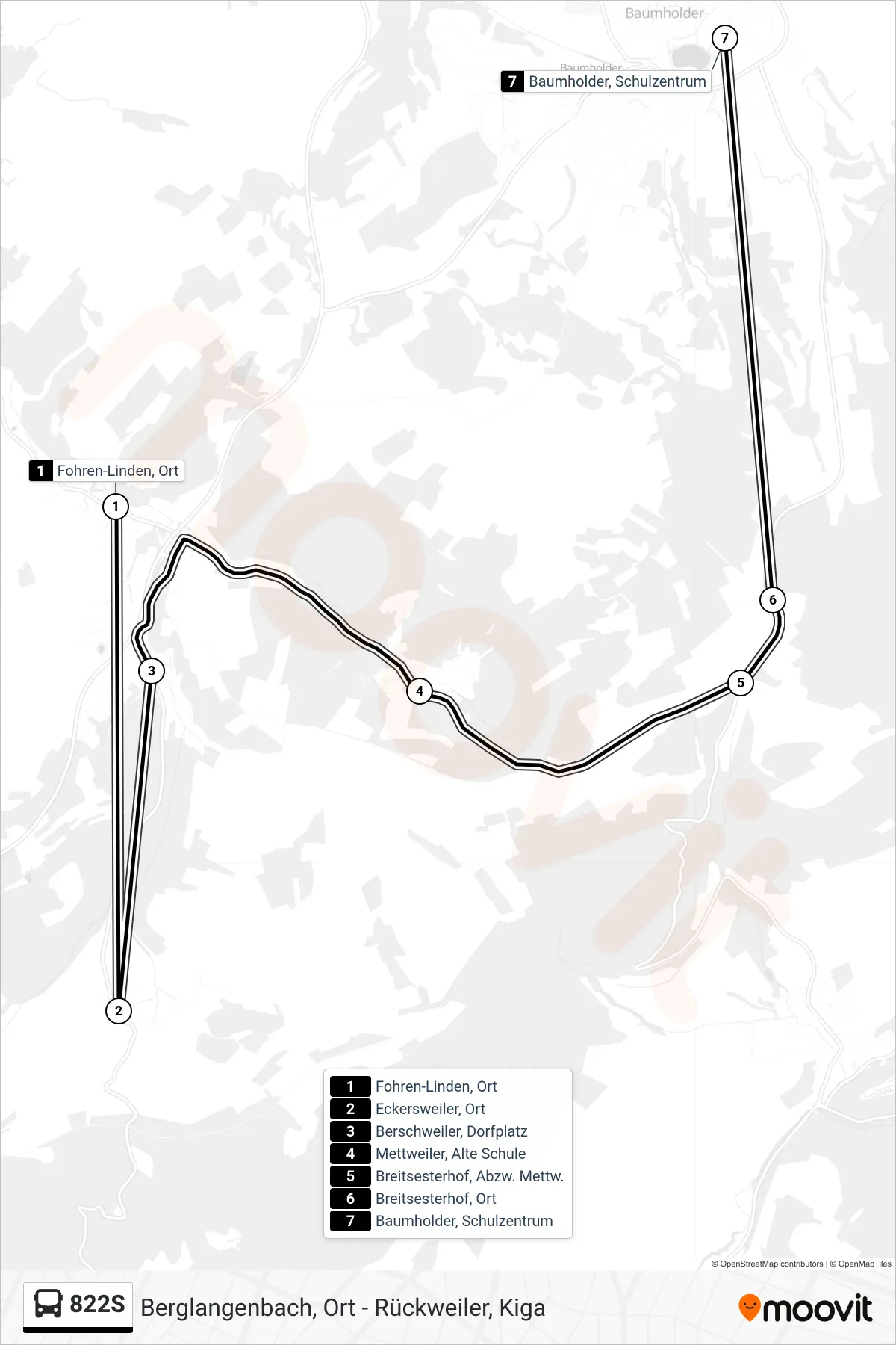 822S bus Line (Baumholder, Schulzentrum) route and stops on a map